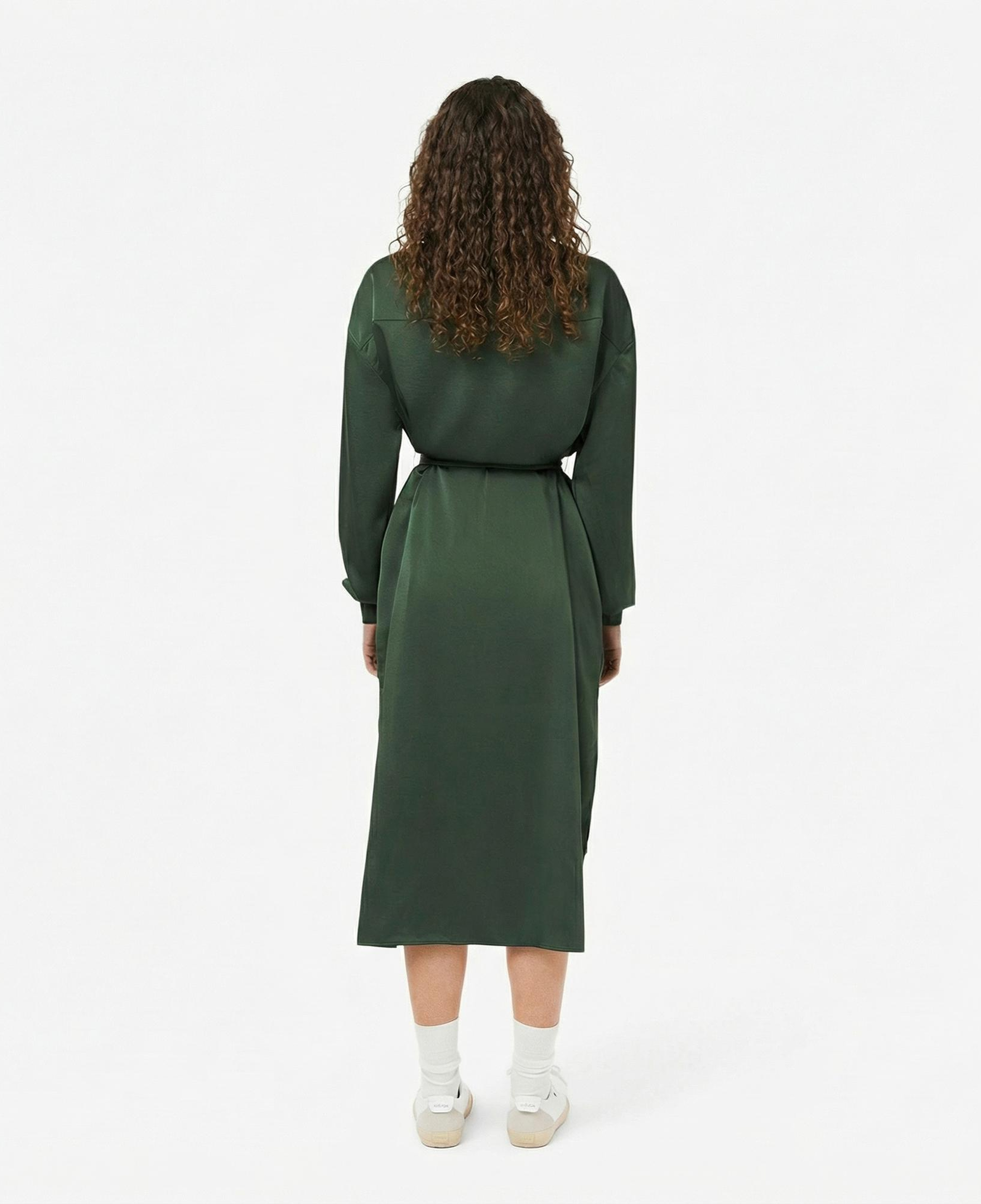 Lacoste Kadın Relaxed Fit Uzun Kollu Yarım Fermuarlı Koyu Yeşil Elbise