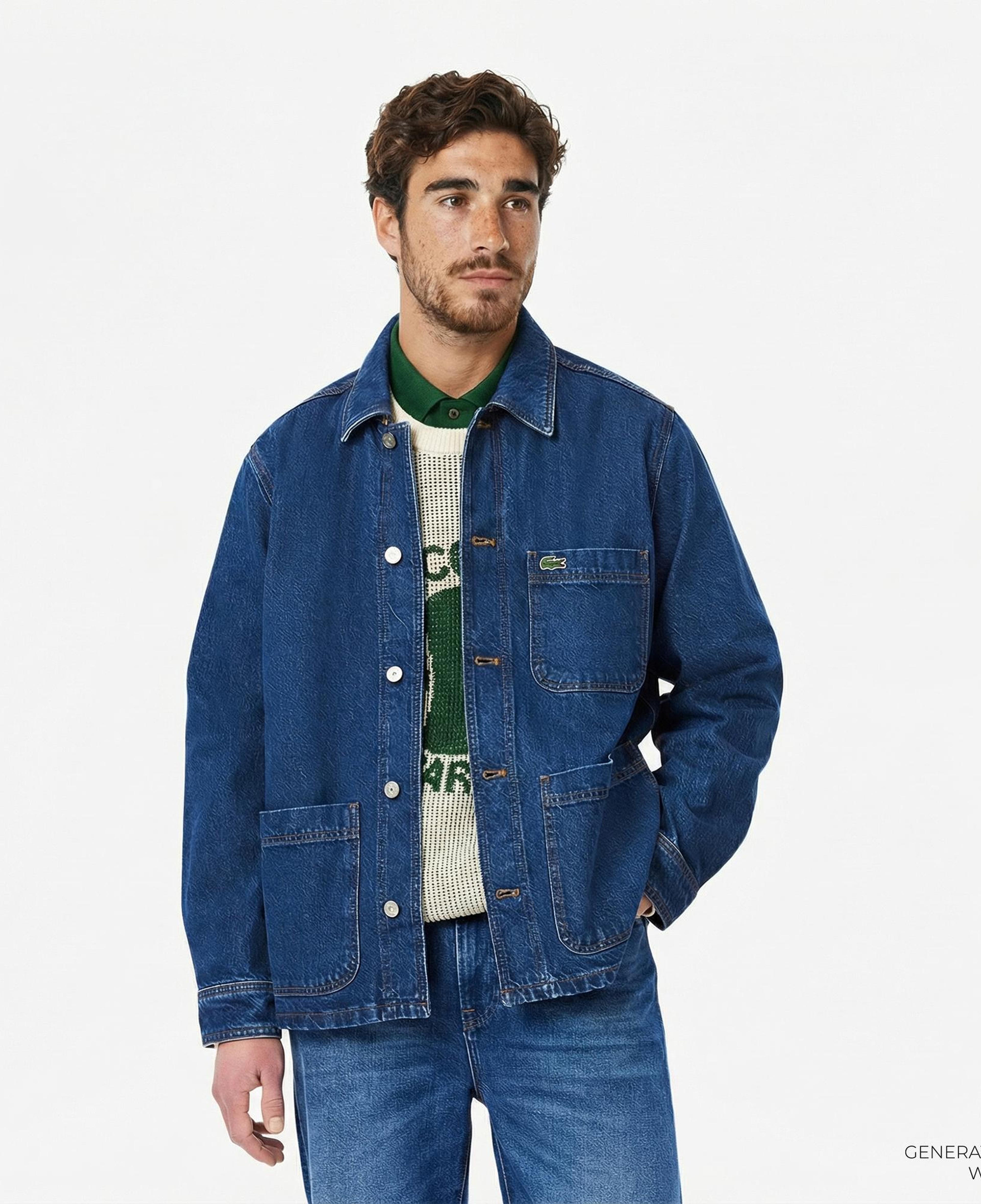 Lacoste Erkek Oversize Fit Gömlek Yaka Denim Koyu Mavi Ceket