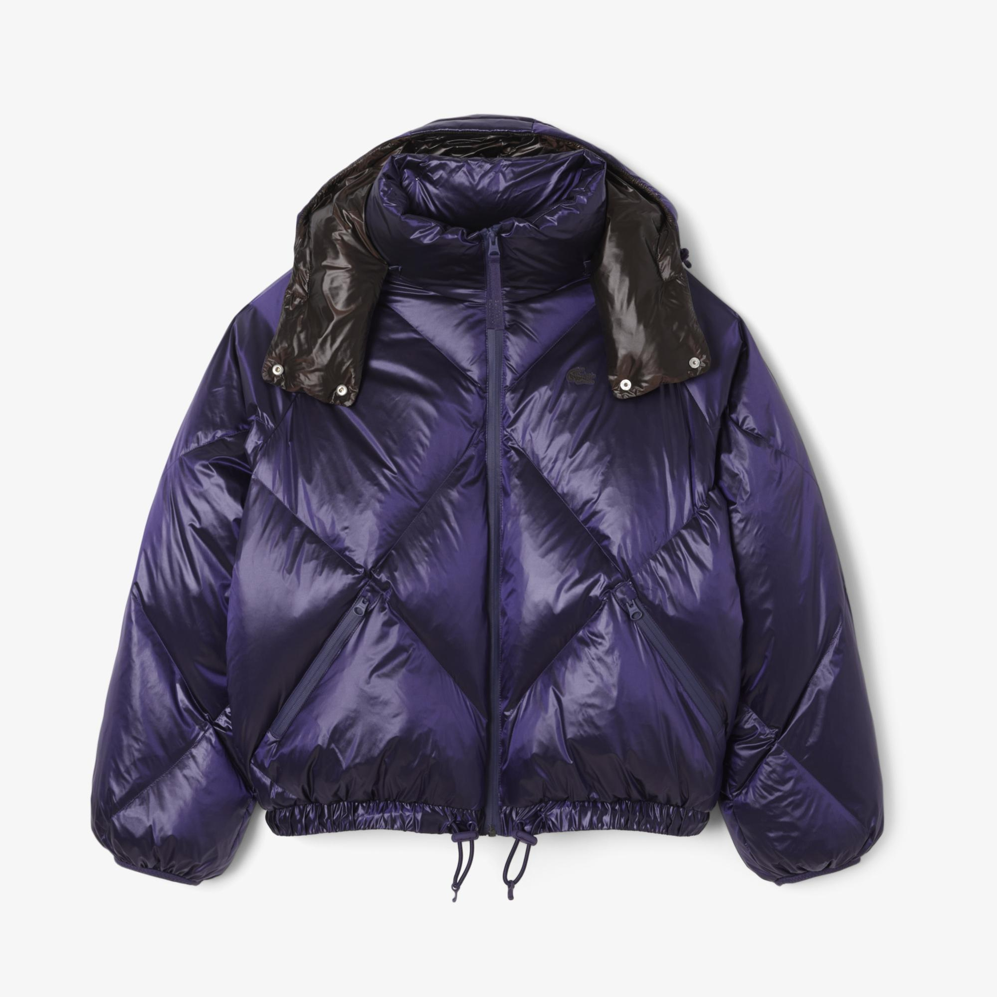 Lacoste Kadın Oversize Fit Kapüşonlu Kapitone Mor Mont