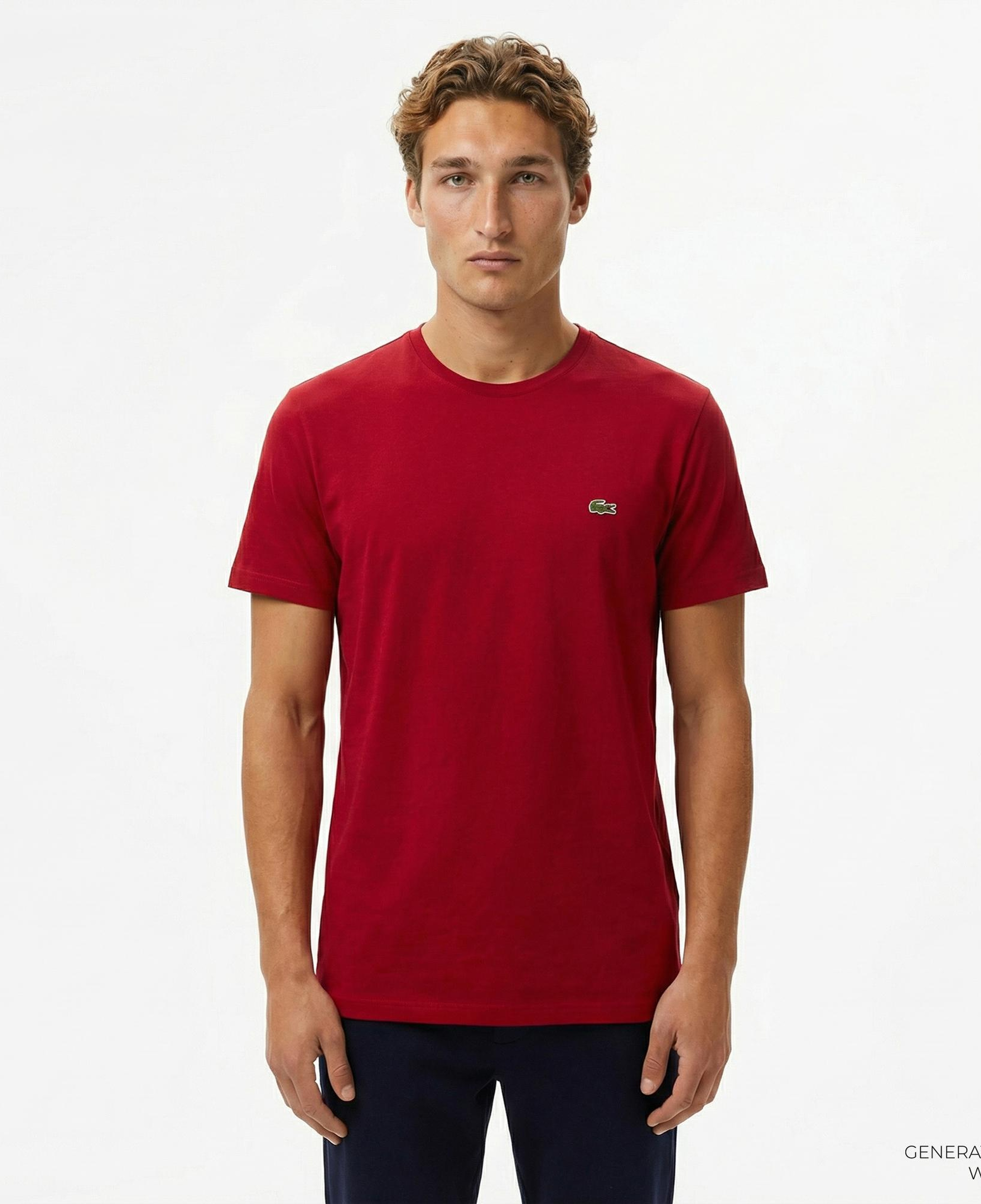 Lacoste Erkek Slim Fit Bisiklet Yaka Bordo T-Shirt