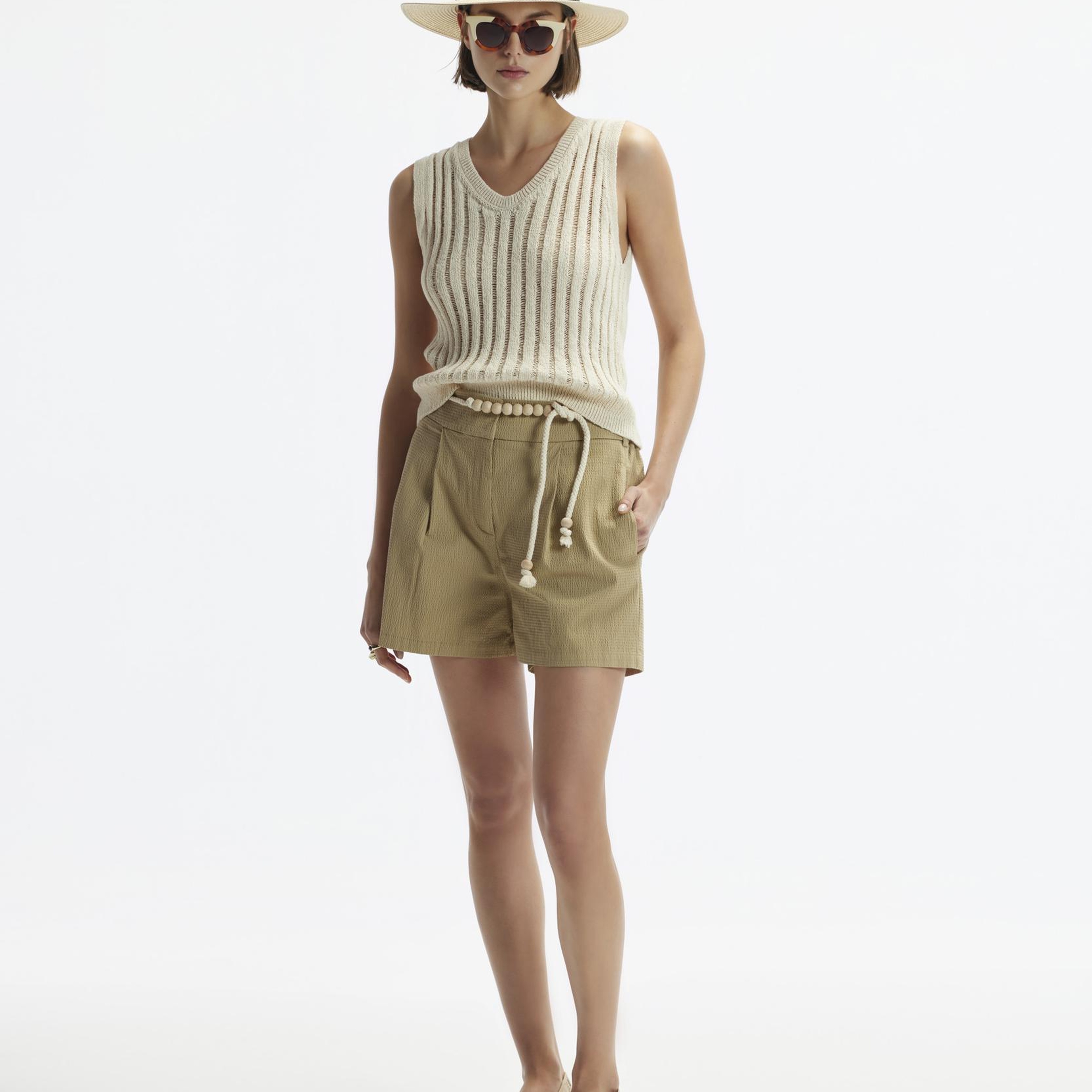 YARGICI Yan Cepli Kemerli Şort