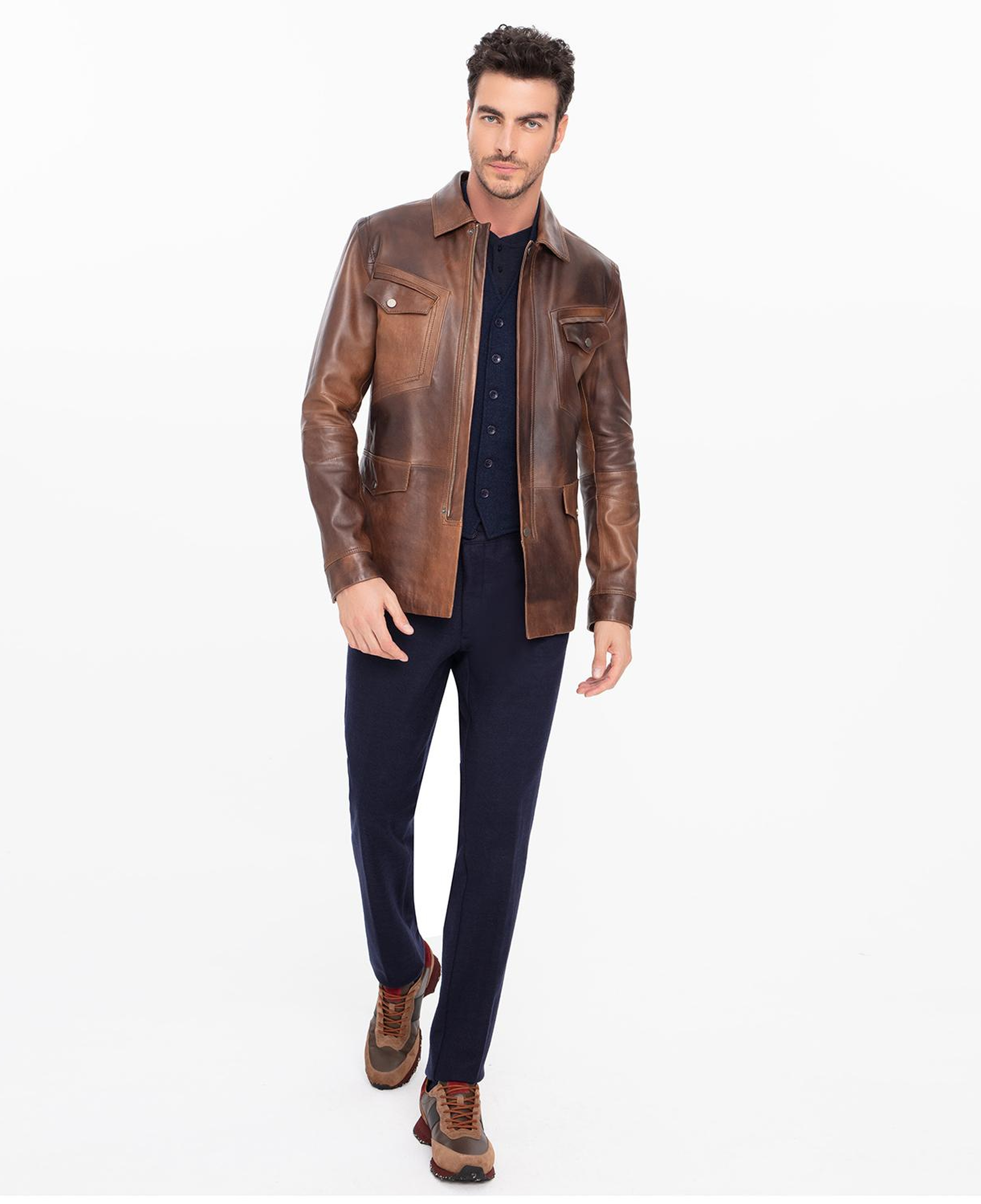Adymn Kahve Erkek Vintage Deri Mont