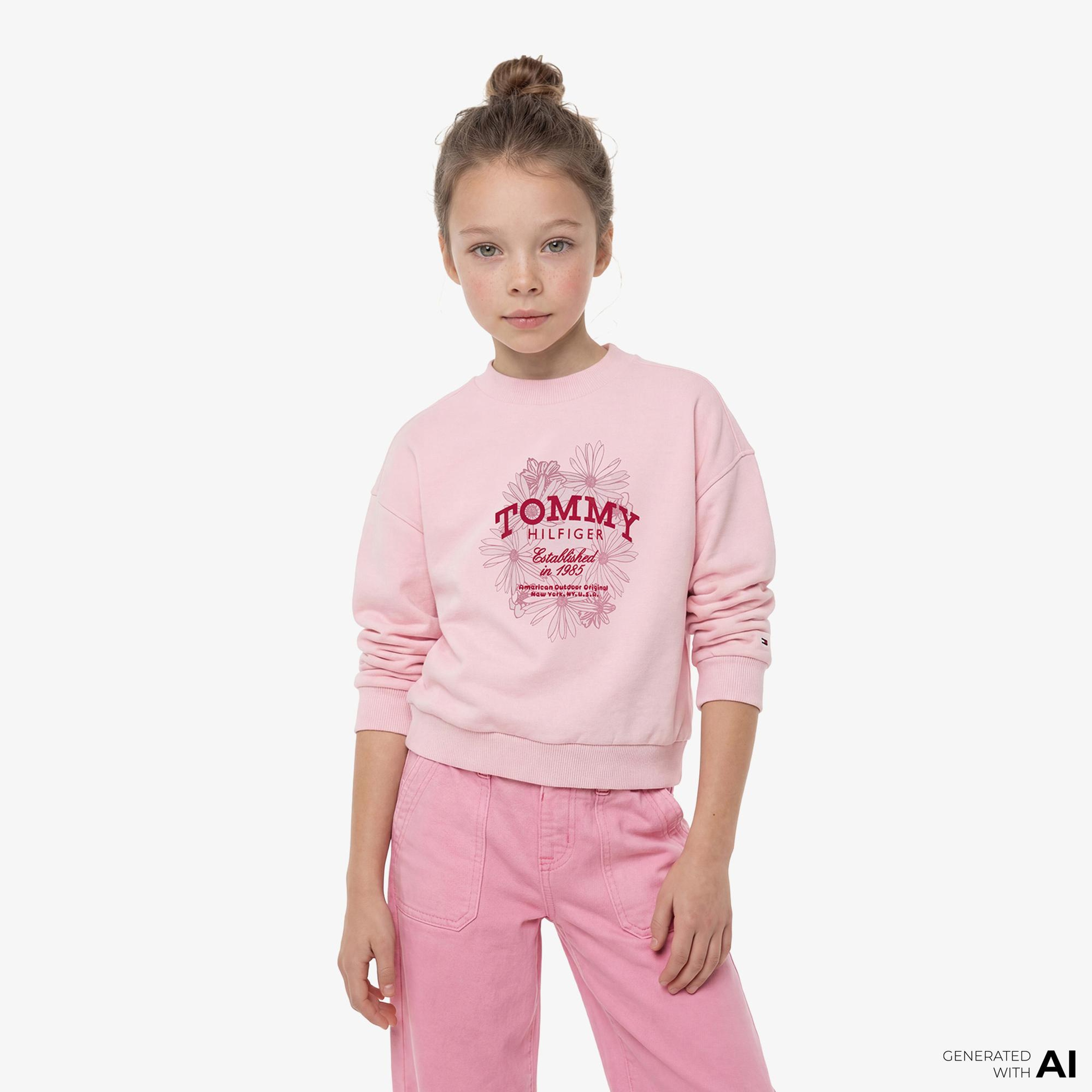 Tommy Hilfiger Flower Çocuk Pembe Sweatshirt