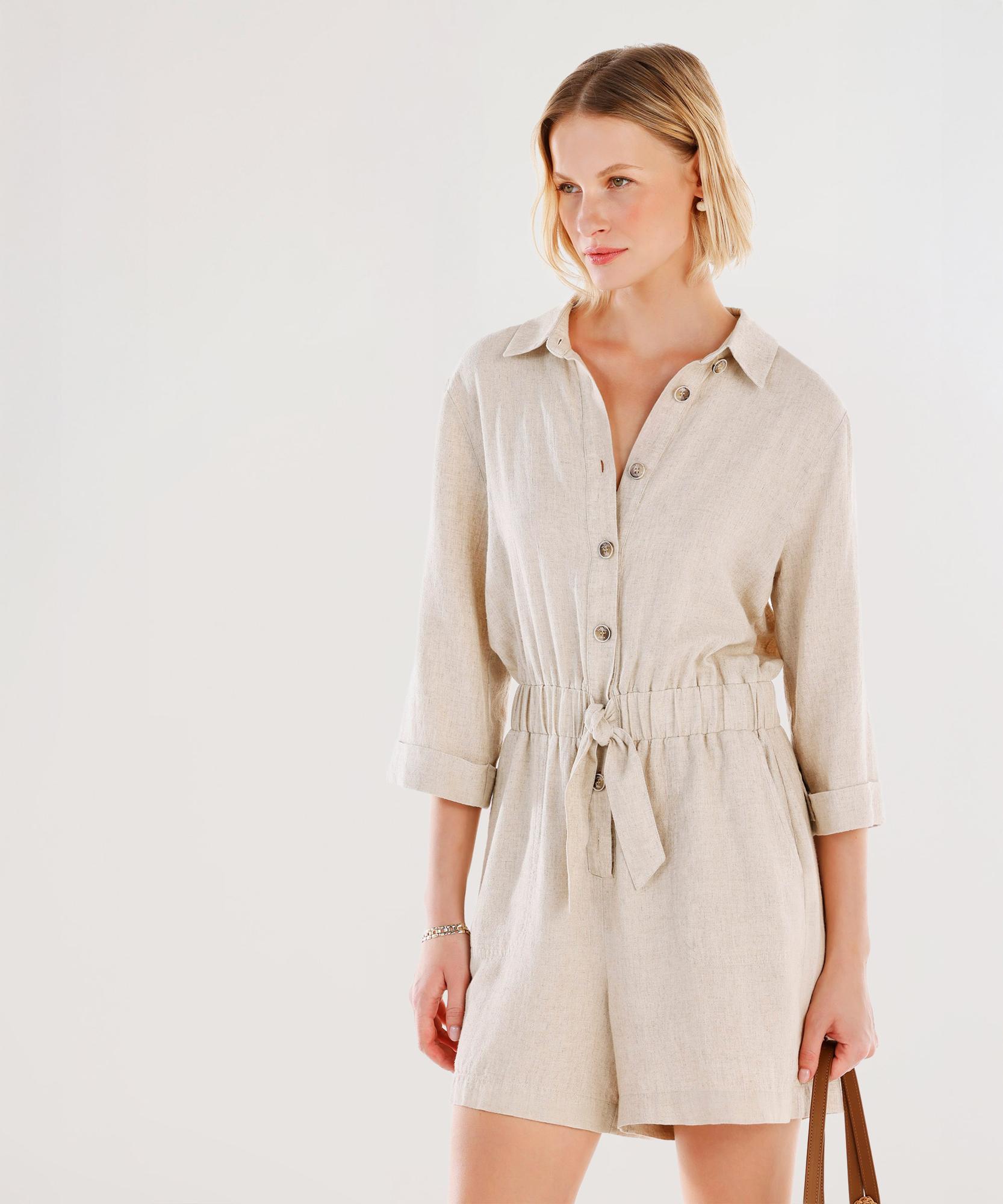 YARGICI Kemerli Beli Lastikli Bermuda Tulum