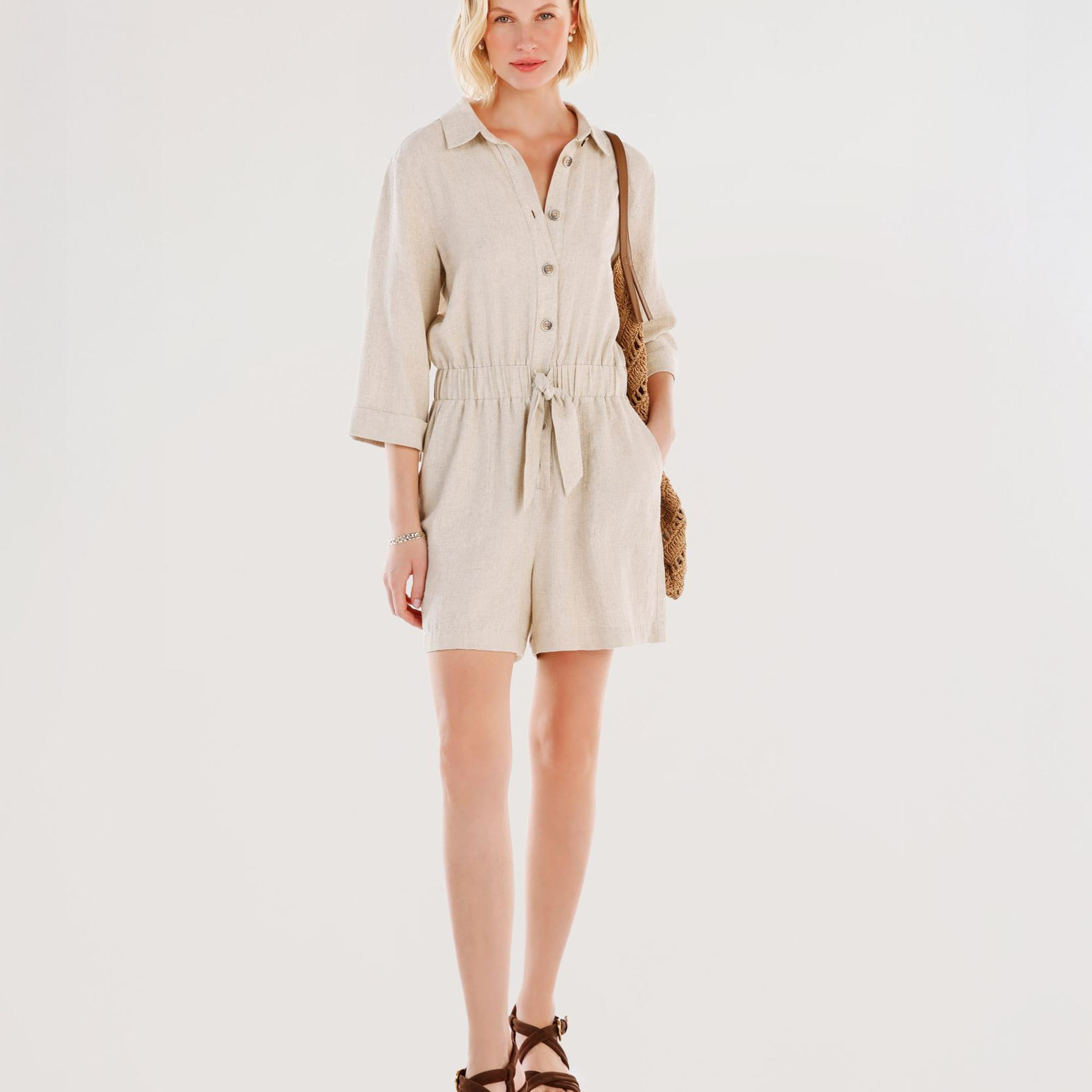 YARGICI Kemerli Beli Lastikli Bermuda Tulum