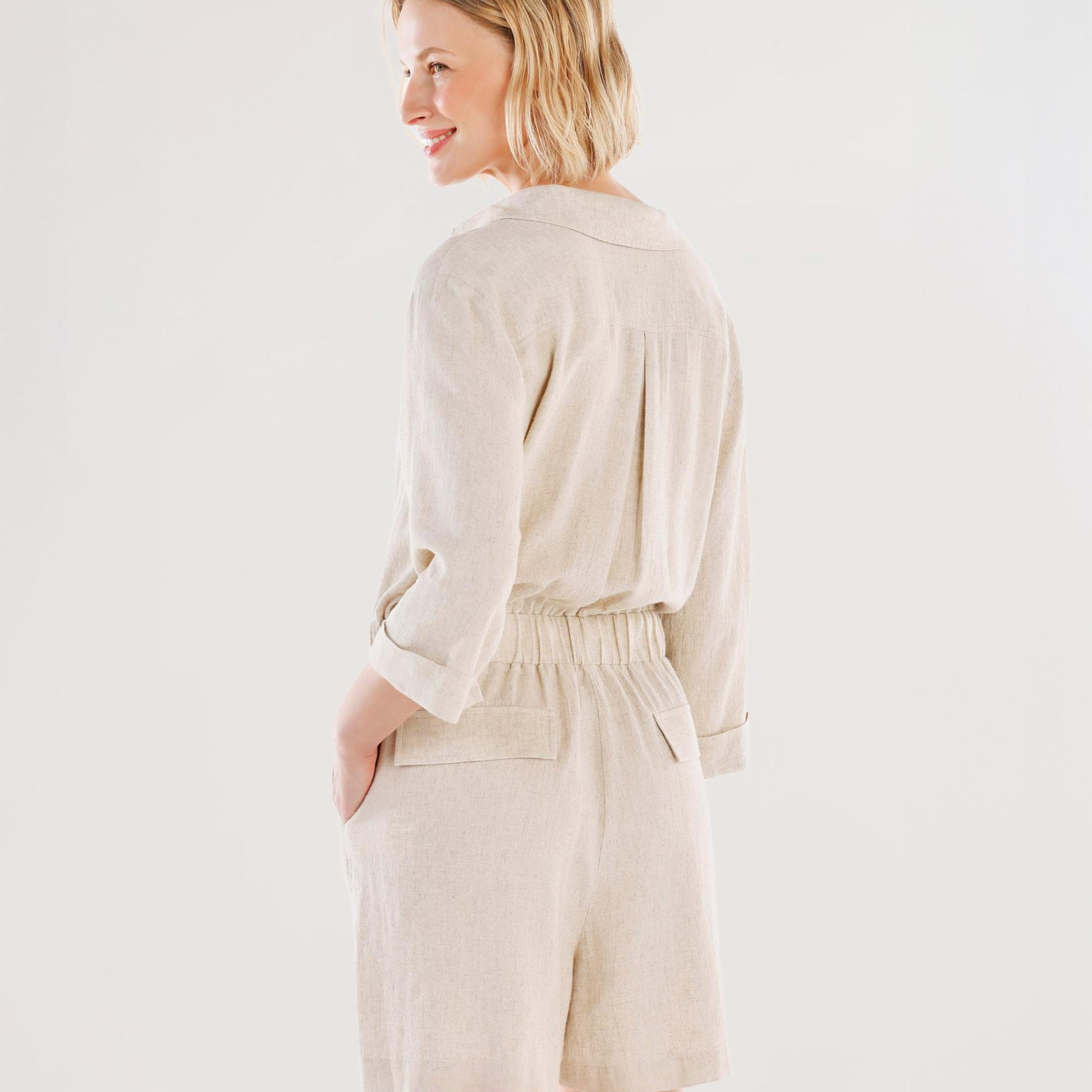 YARGICI Kemerli Beli Lastikli Bermuda Tulum