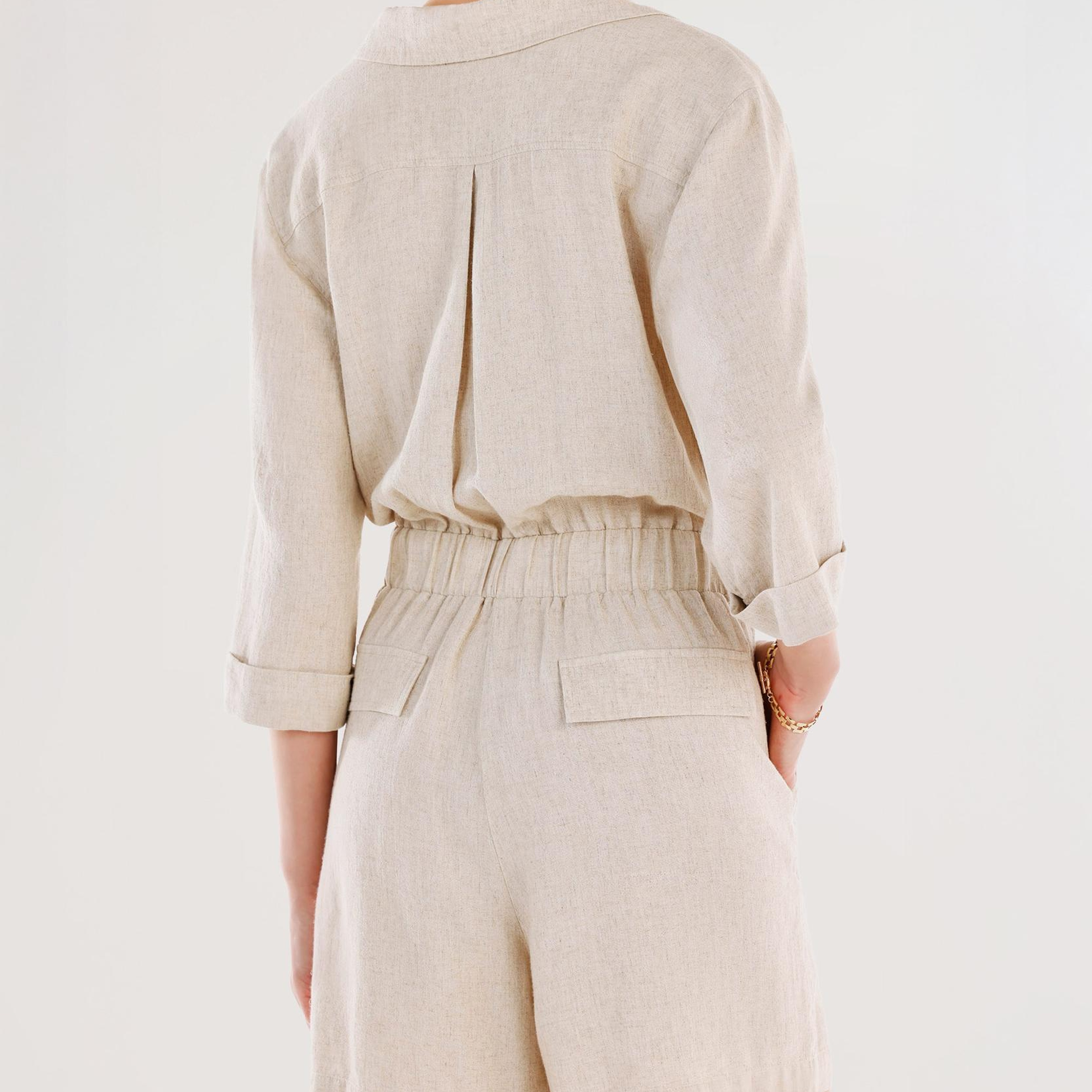 YARGICI Kemerli Beli Lastikli Bermuda Tulum