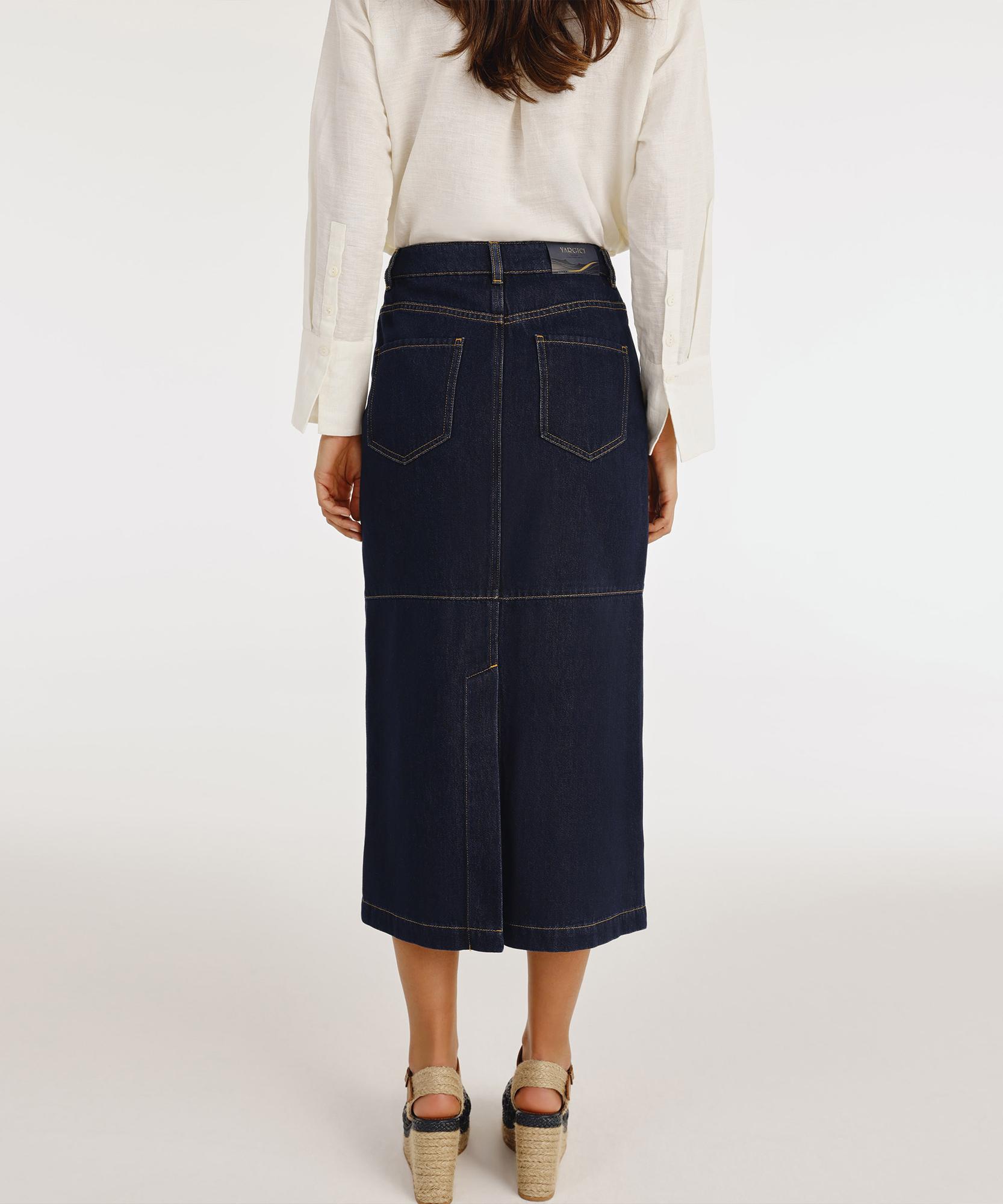 YARGICI Yırtmaç Detaylı Denim Etek