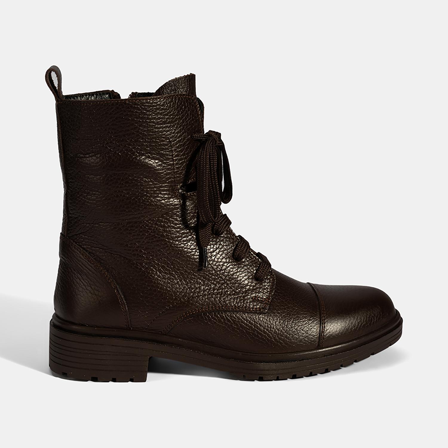 Kadın Kahve Bağcıklı Deri Postal Bot