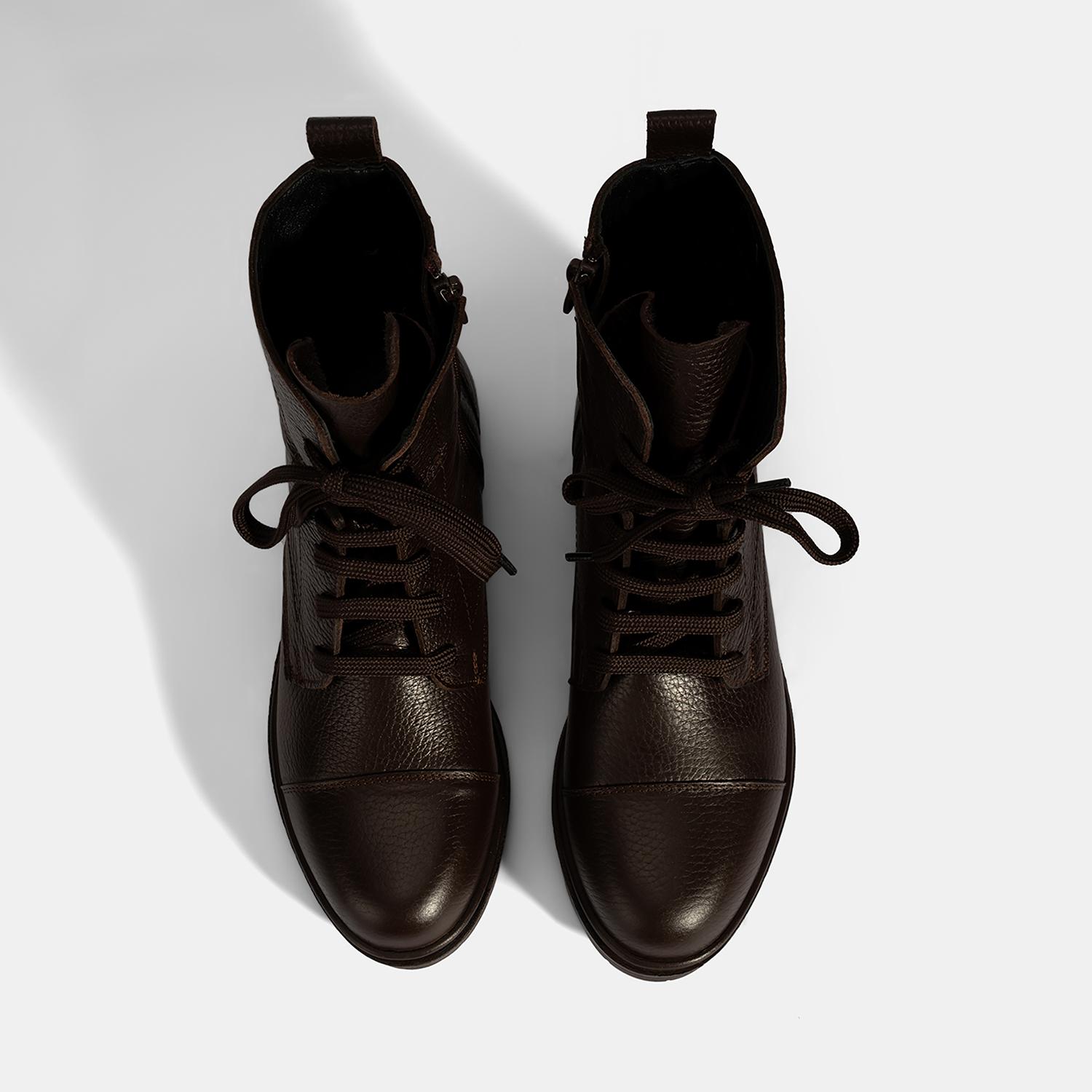 Kadın Kahve Bağcıklı Deri Postal Bot