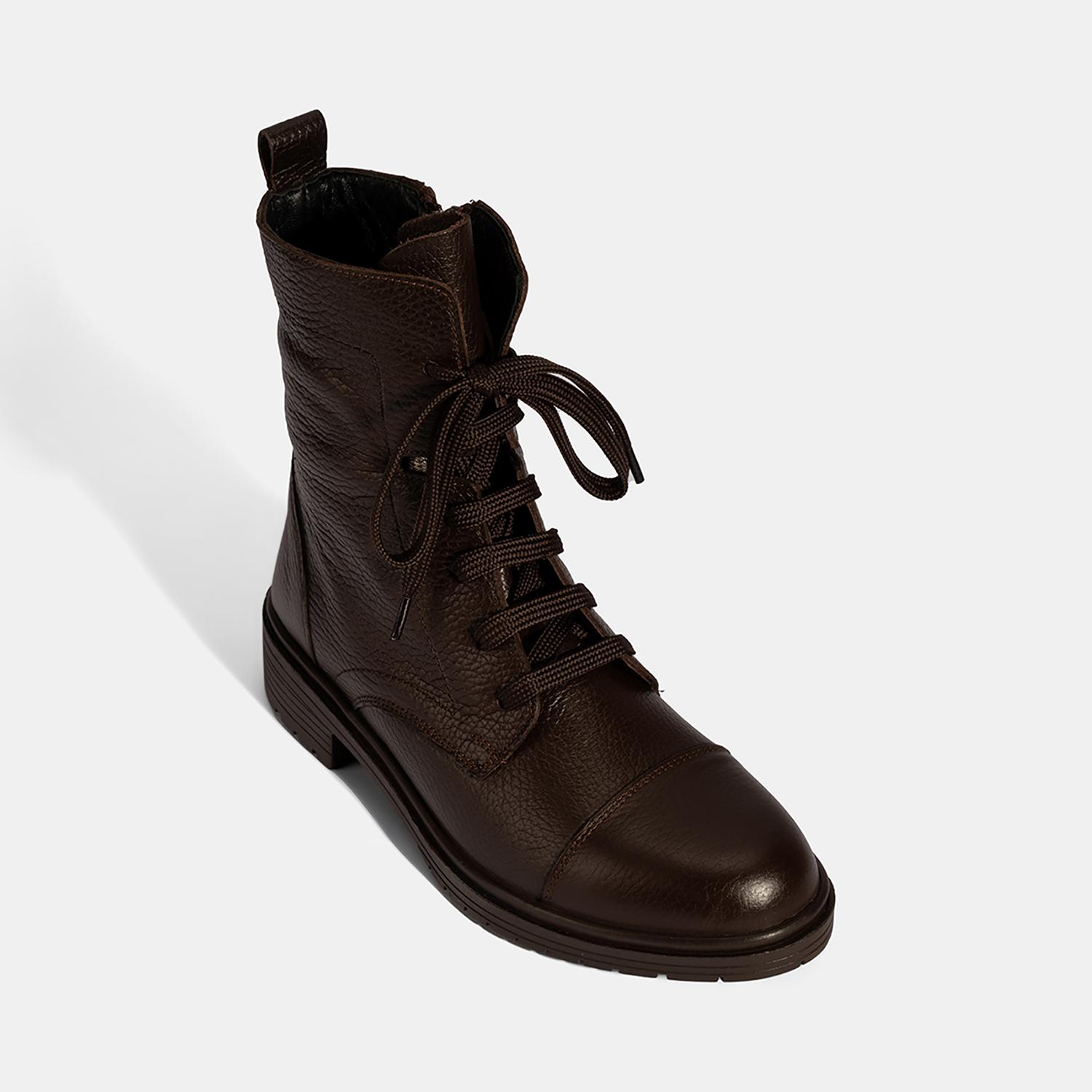 Kadın Kahve Bağcıklı Deri Postal Bot