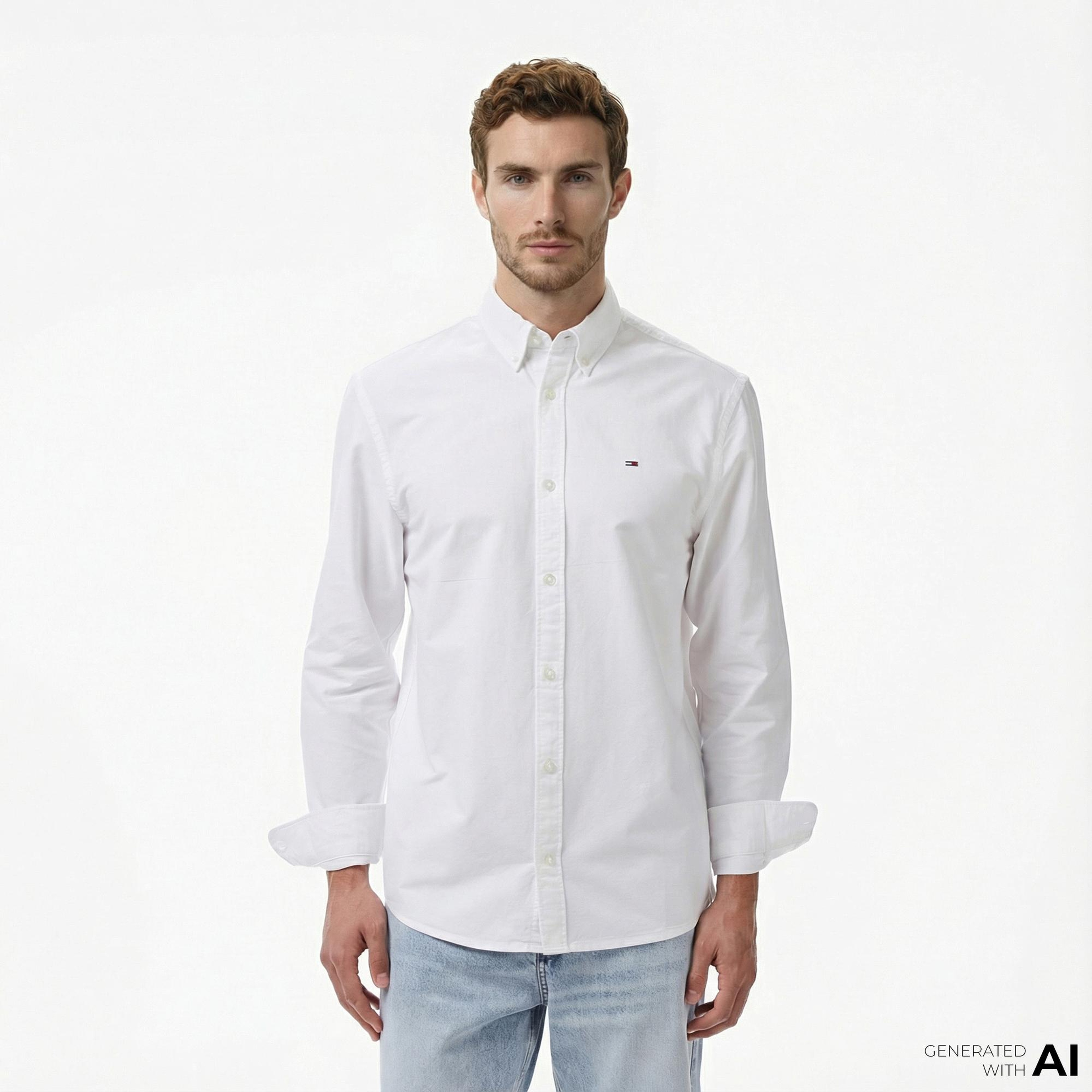 Tommy Hilfiger Oxford Erkek Beyaz Gömlek