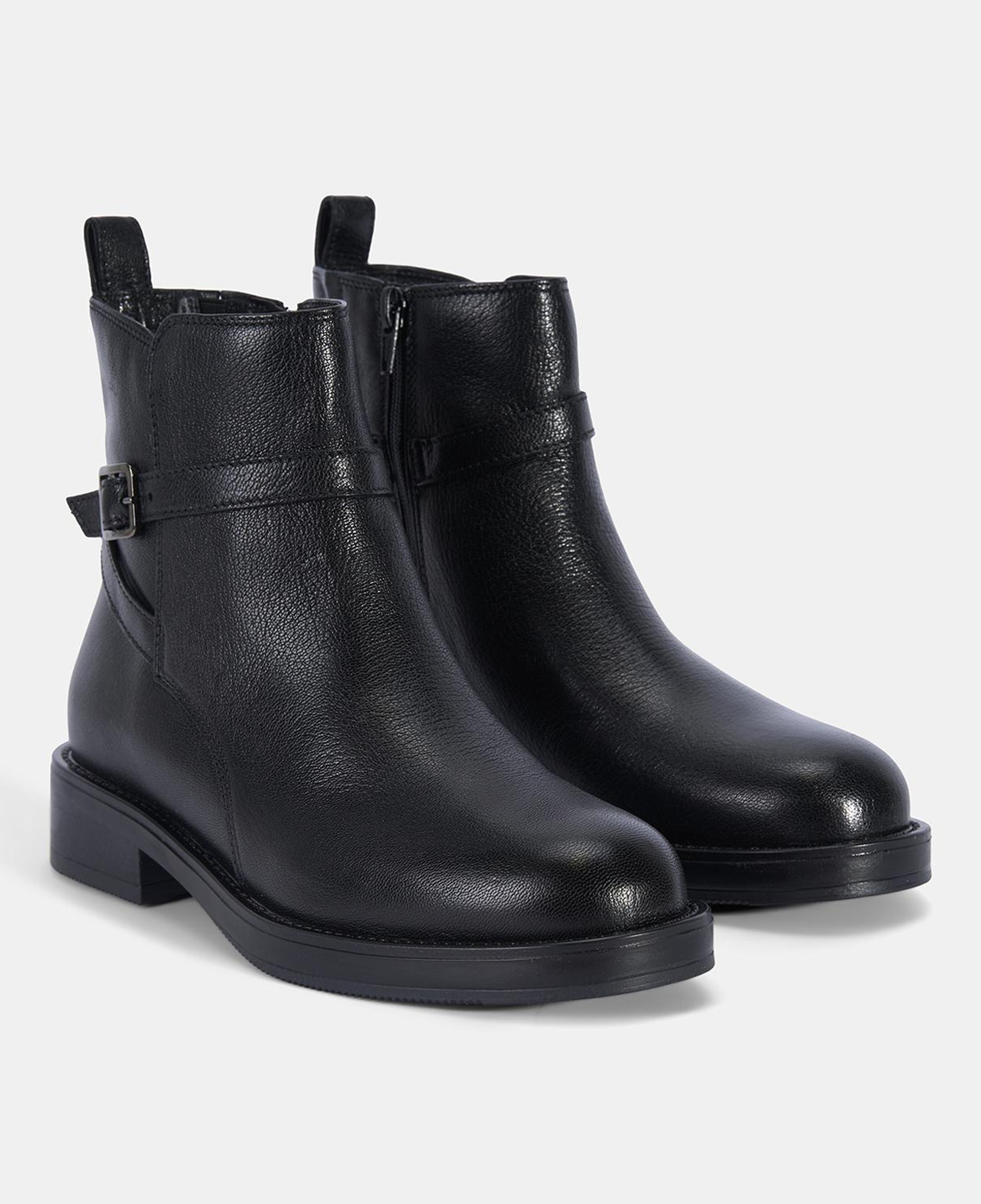 Kadın Siyah Ayarlanabilir Tokalı Deri Bot