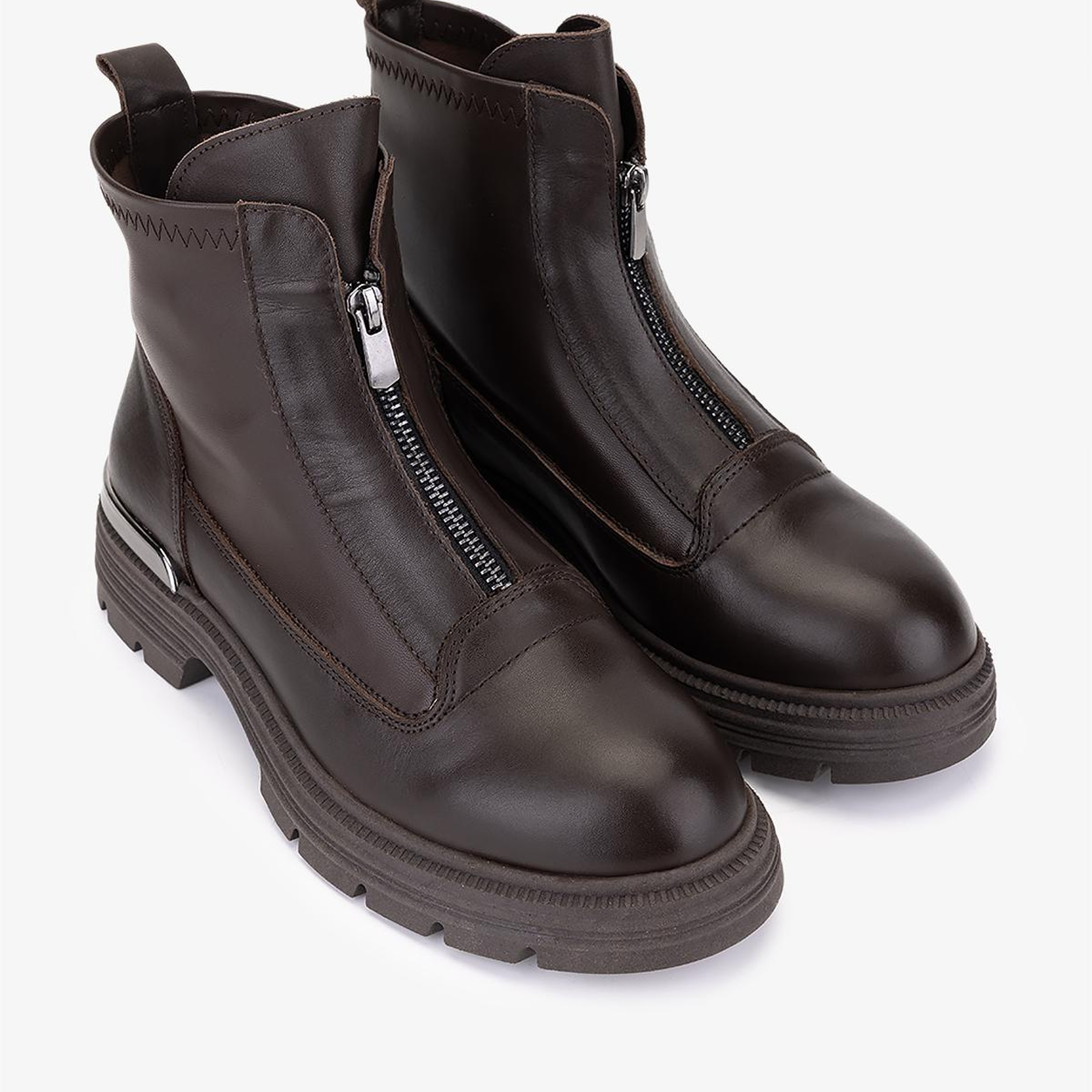 Valmenti Kadın Hakiki Deri Kahverengi Düz Bot