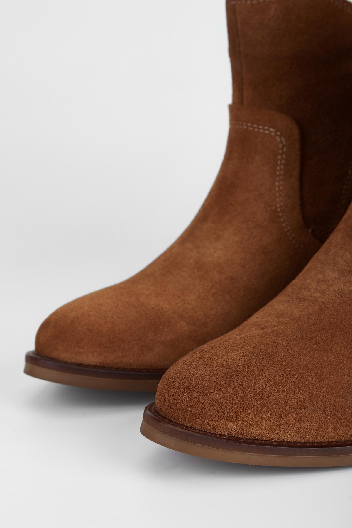 Valmenti Kadın Hakiki Deri Taba Süet Topuklu Bot