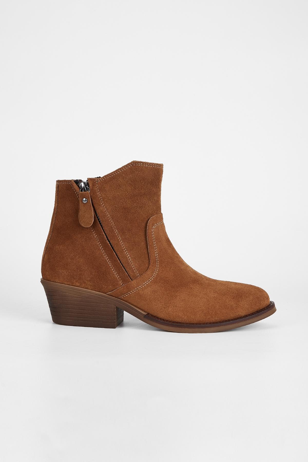 Valmenti Kadın Hakiki Deri Taba Süet Topuklu Bot