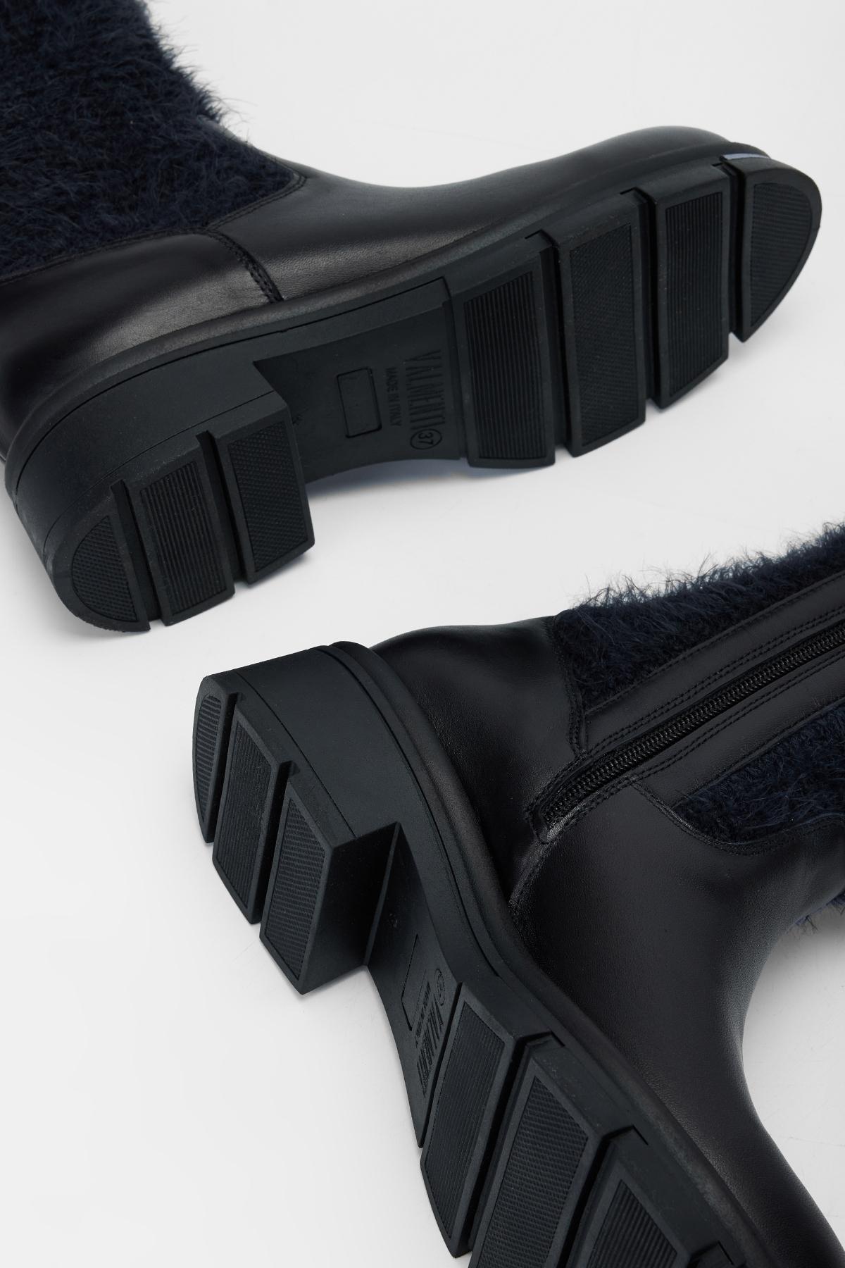 Valmenti Kadın Hakiki Deri Siyah Düz Bot