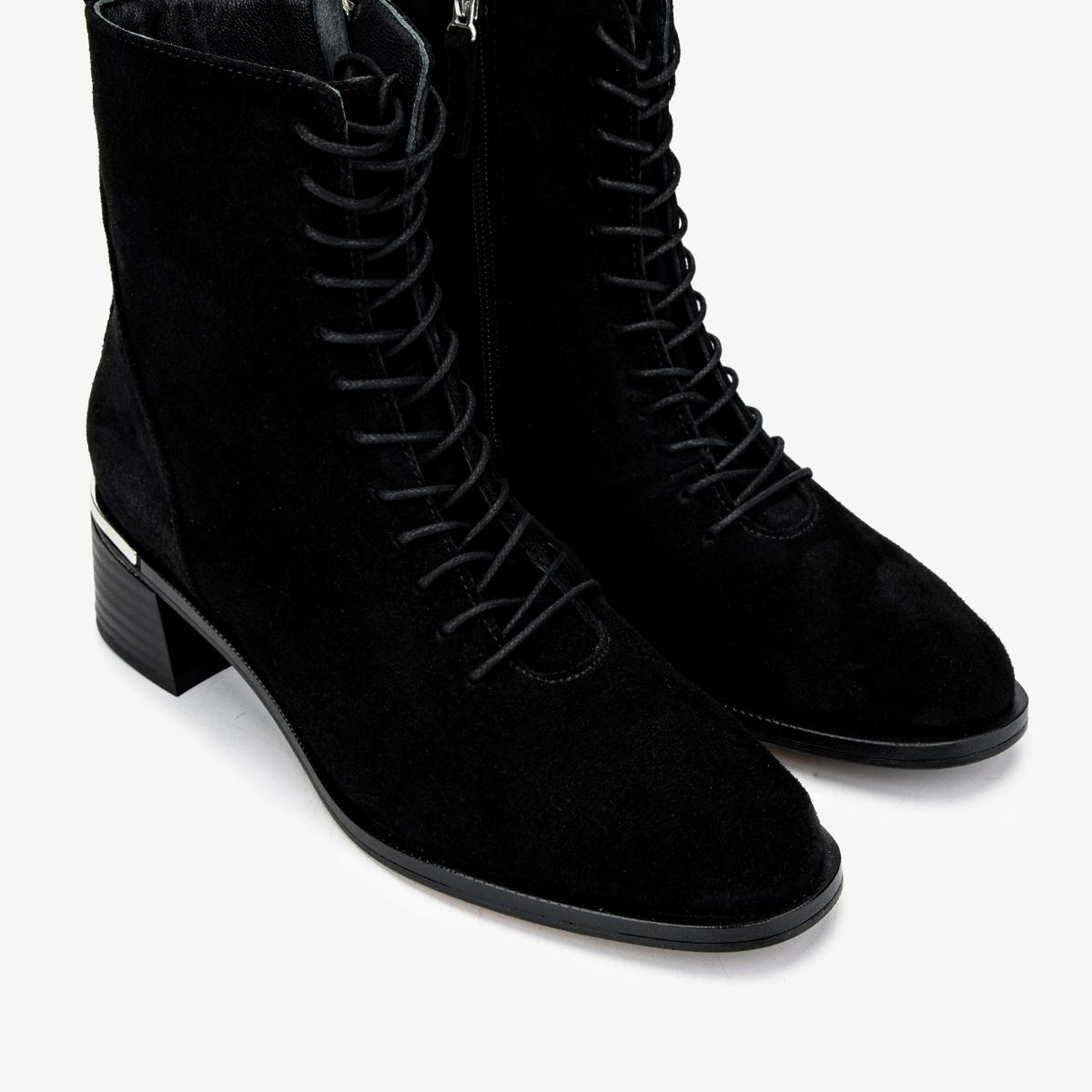 Valmenti Kadın Hakiki Deri Siyah Süet Topuklu Bot