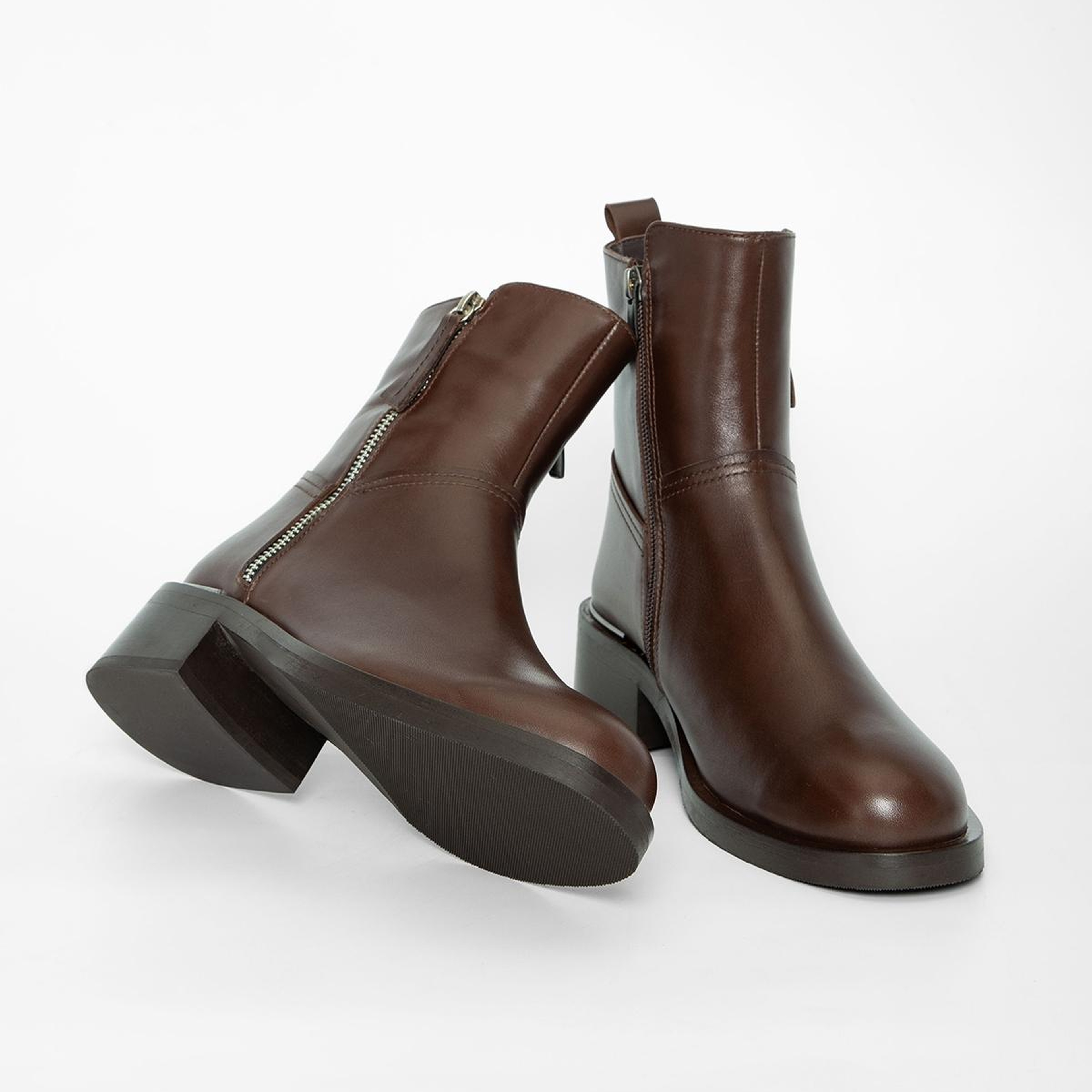 Valmenti Kadın Hakiki Deri Kahverengi Düz Bot