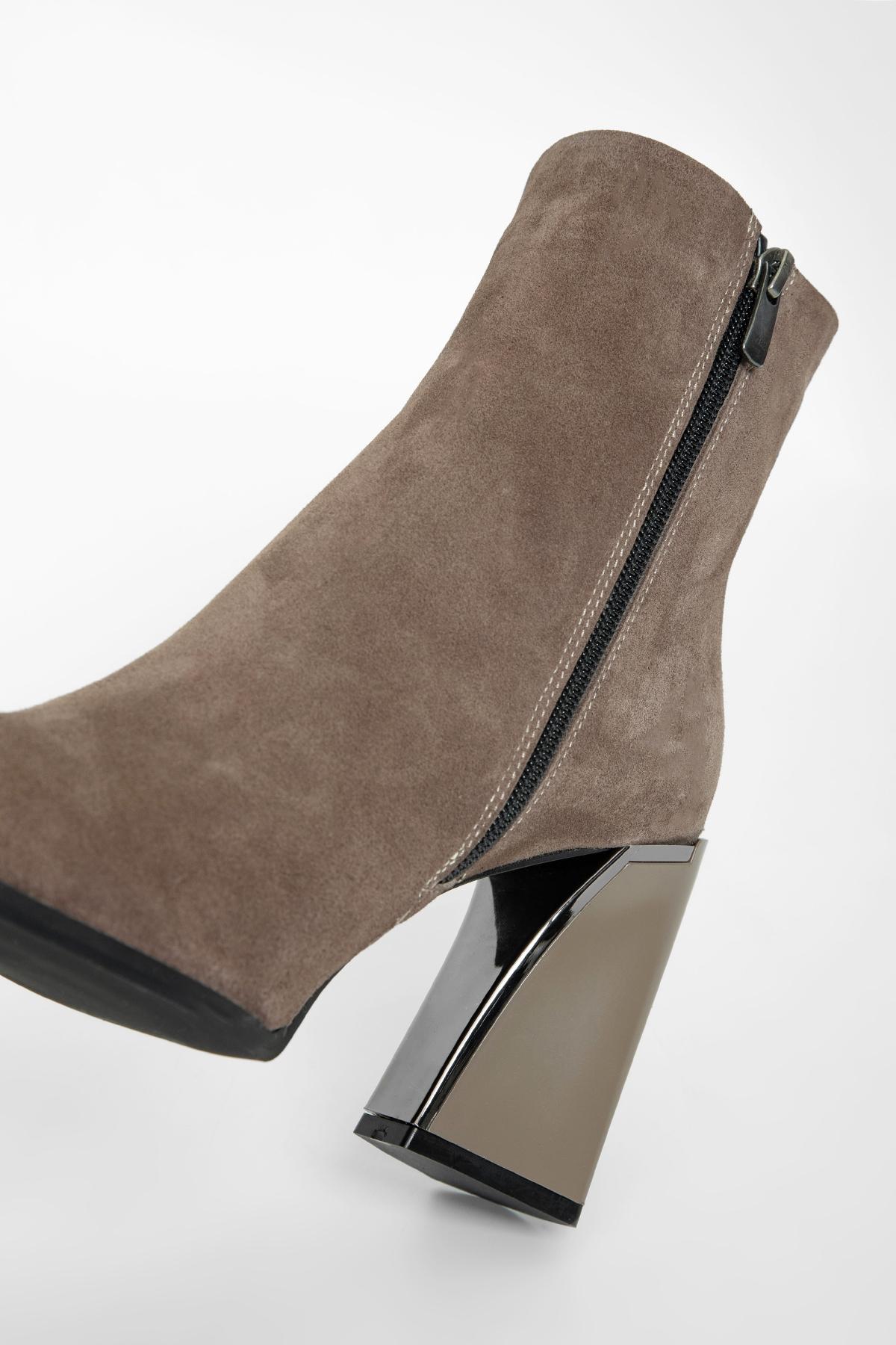 Valmenti Kadın Hakiki Deri Vizon Süet Topuklu Bot