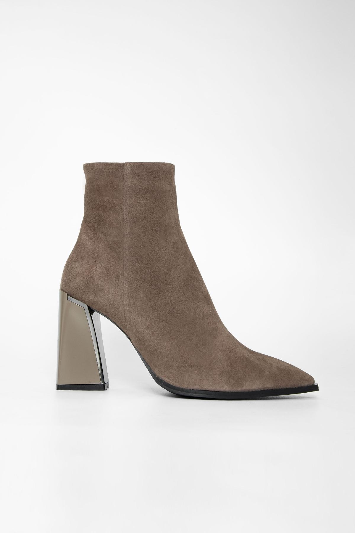 Valmenti Kadın Hakiki Deri Vizon Süet Topuklu Bot