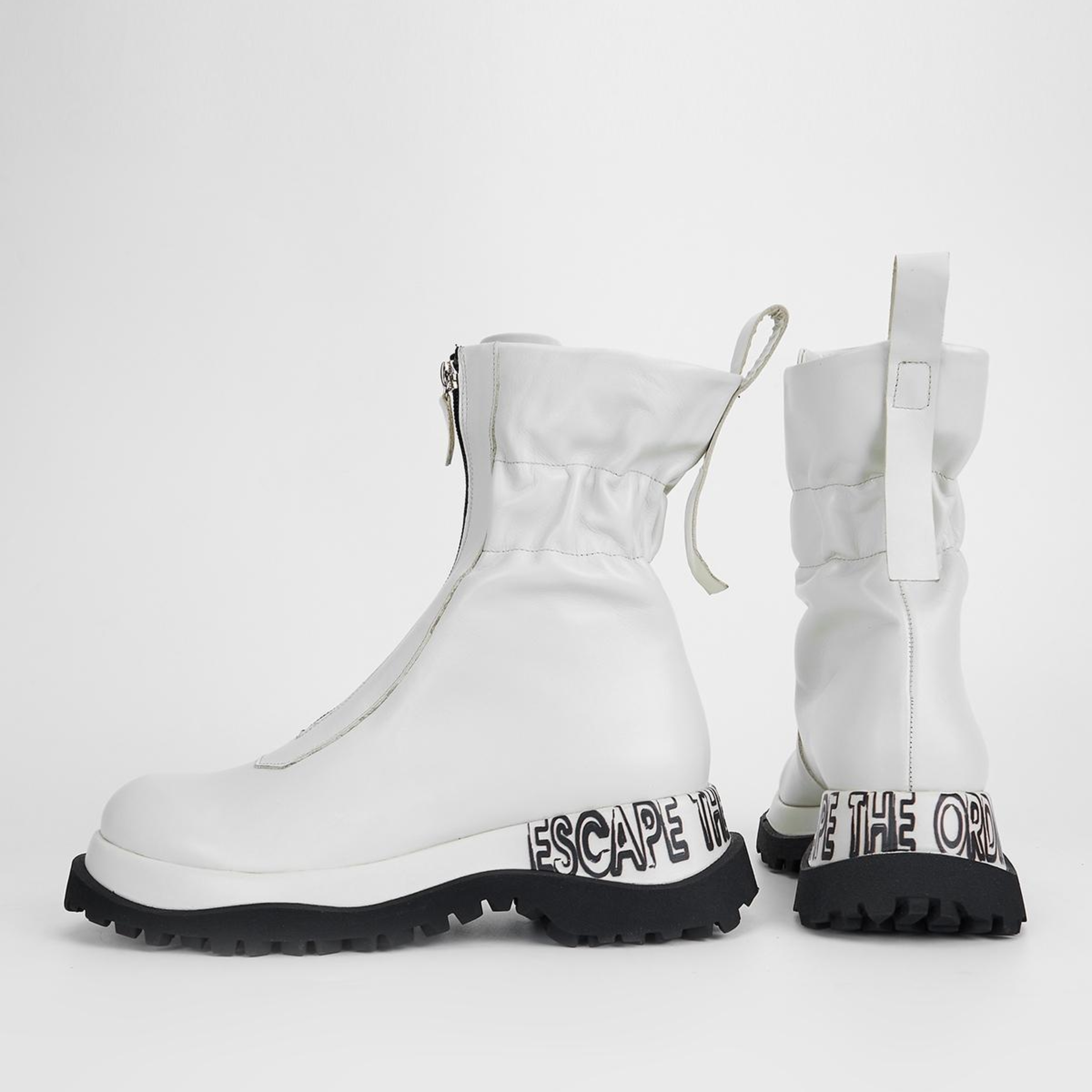 Valmenti Kadın Hakiki Deri Kırık Beyaz Düz Bot