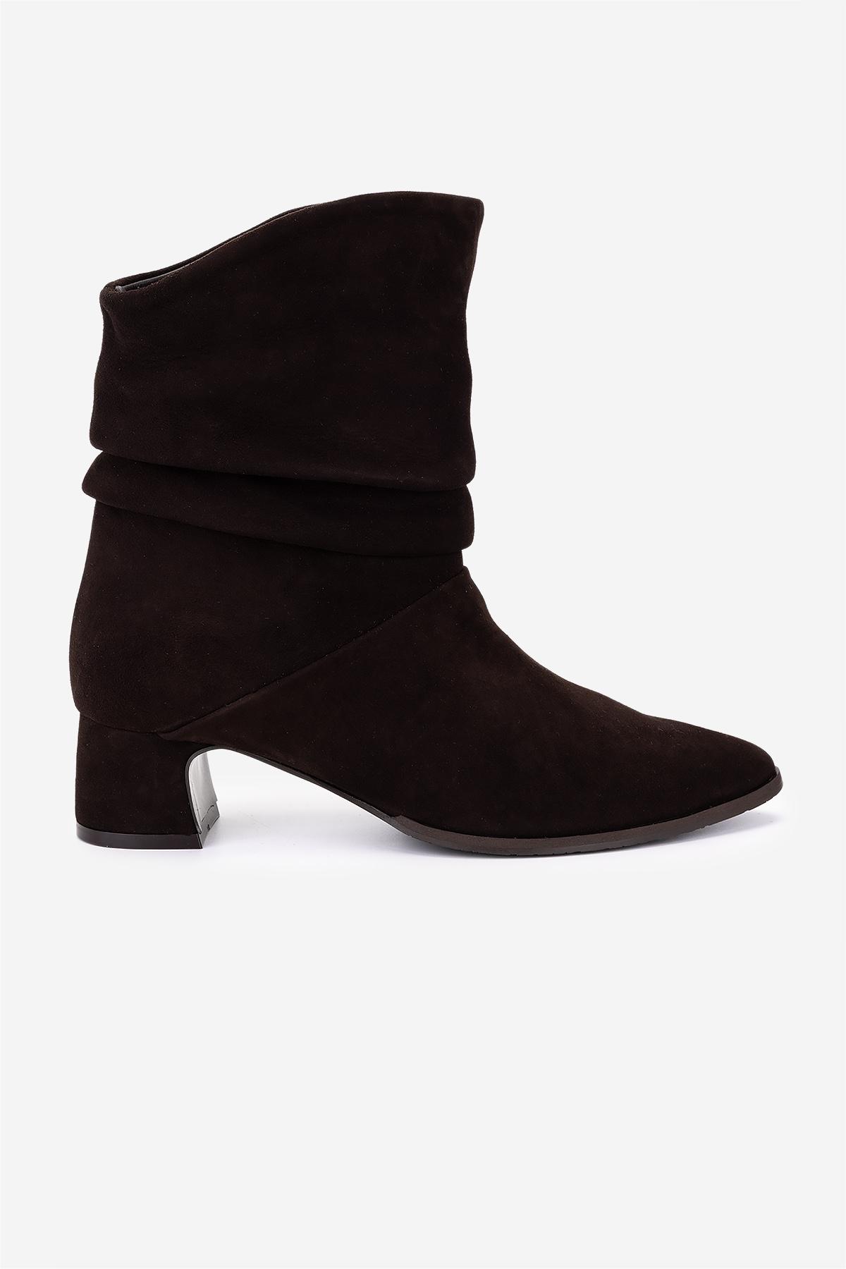 Valmenti Kadın Hakiki Deri Kahverengi Süet Topuklu Bot