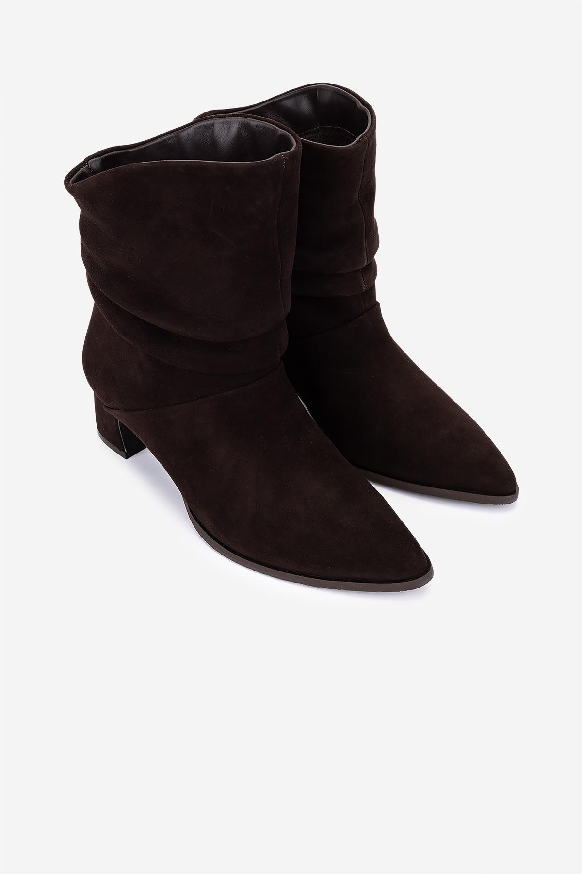 Valmenti Kadın Hakiki Deri Kahverengi Süet Topuklu Bot