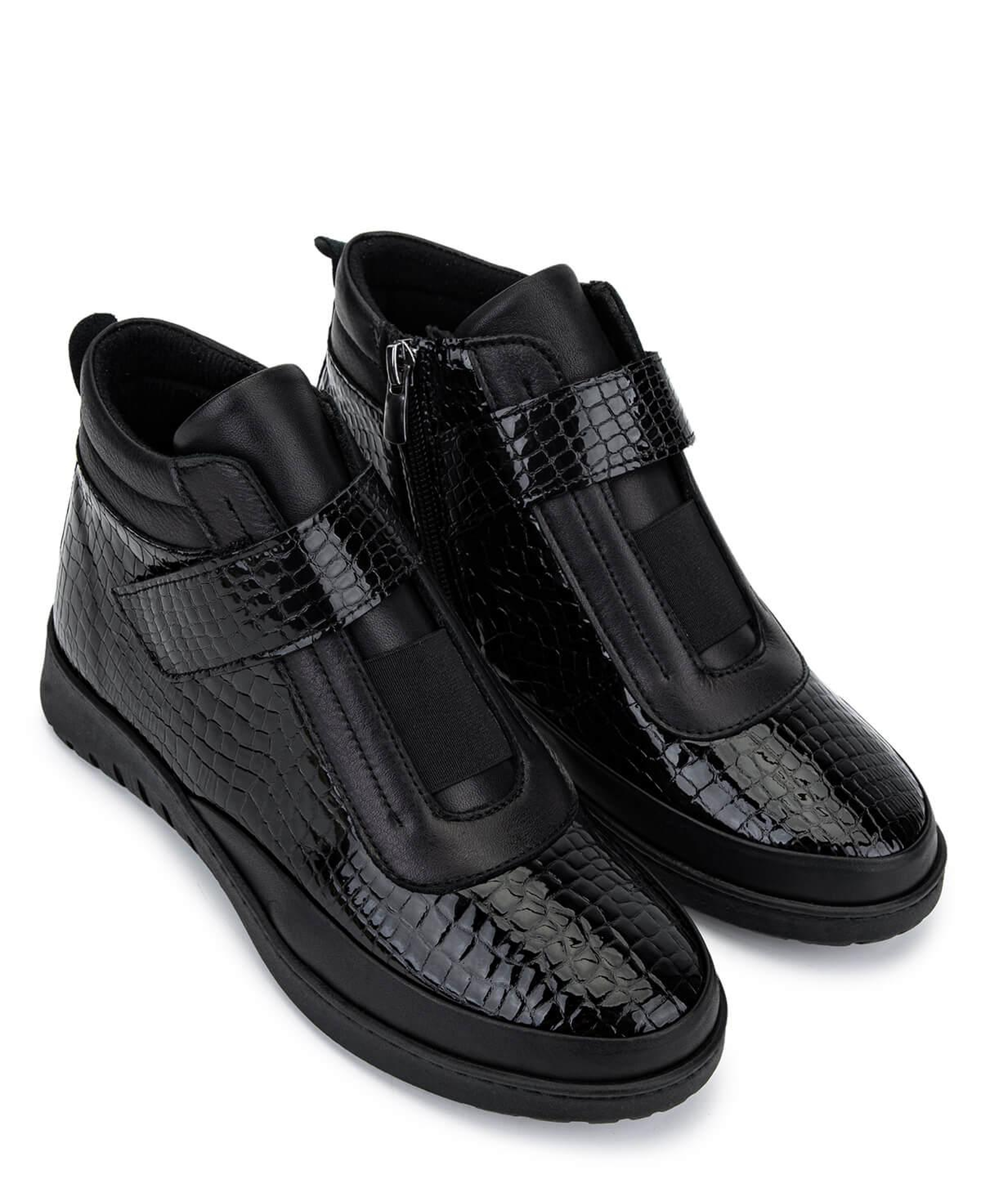 Tamer Tanca Kadın Hakiki Deri Siyah Rugan Kroko Bot