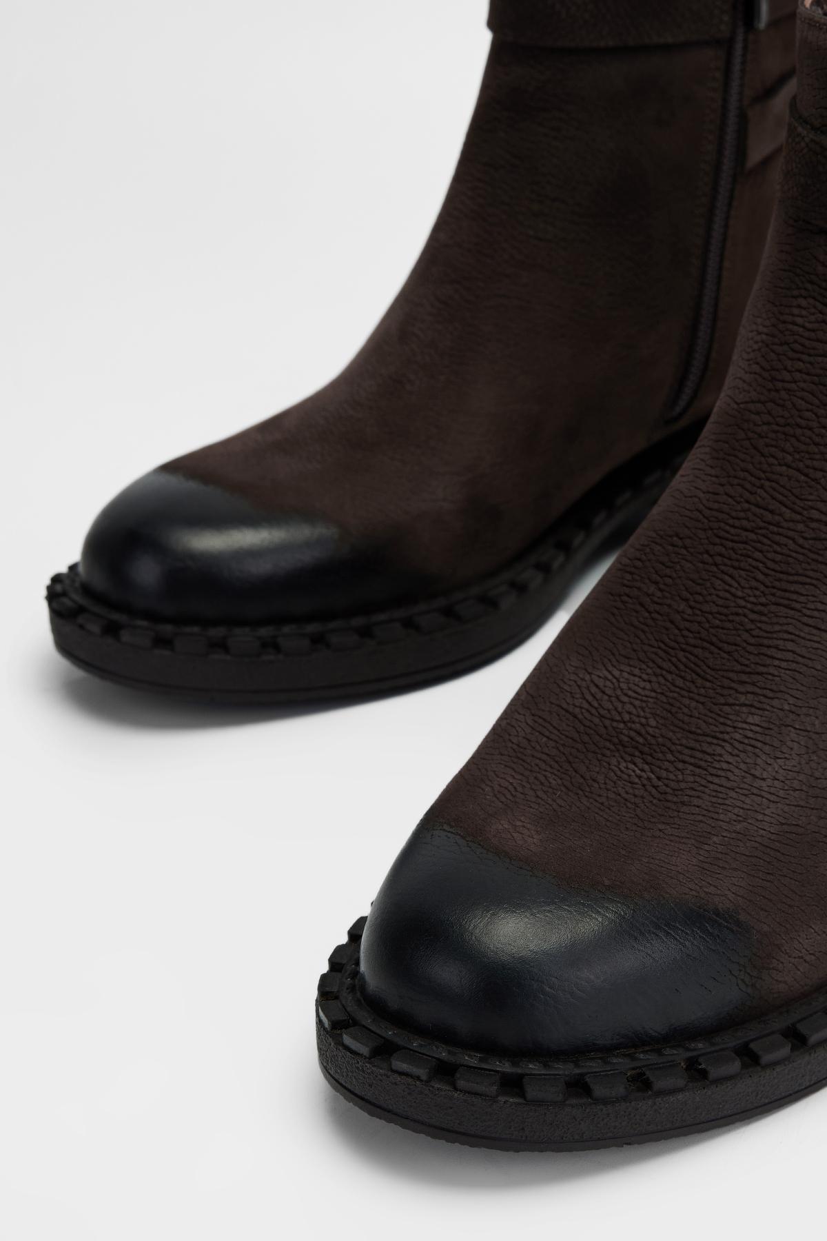 Valmenti Kadın Hakiki Deri Kahverengi Nubuk Düz Bot