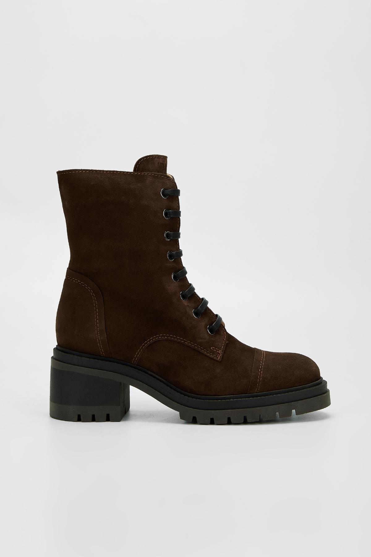 Valmenti Kadın Hakiki Deri Kahverengi Süet Topuklu Bot