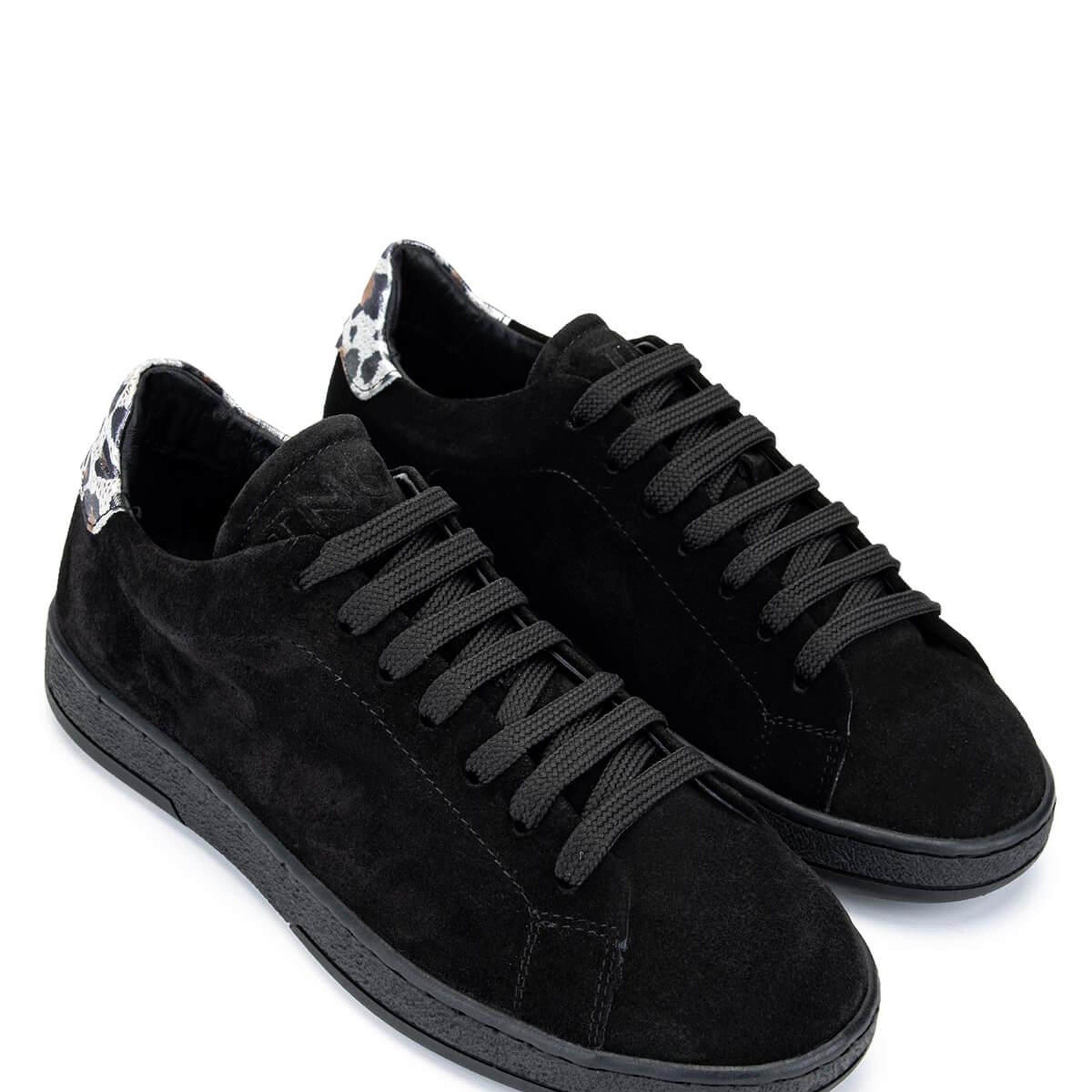 Tamer Tanca Kadın Hakiki Deri Siyah Süet/Siyah Beyaz Leopar Sneakers & Spor Ayakkabı