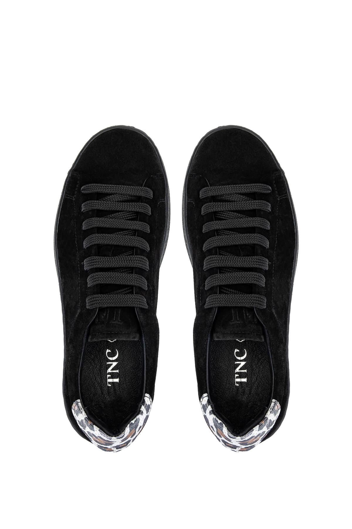 Tamer Tanca Kadın Hakiki Deri Siyah Süet/Siyah Beyaz Leopar Sneakers & Spor Ayakkabı