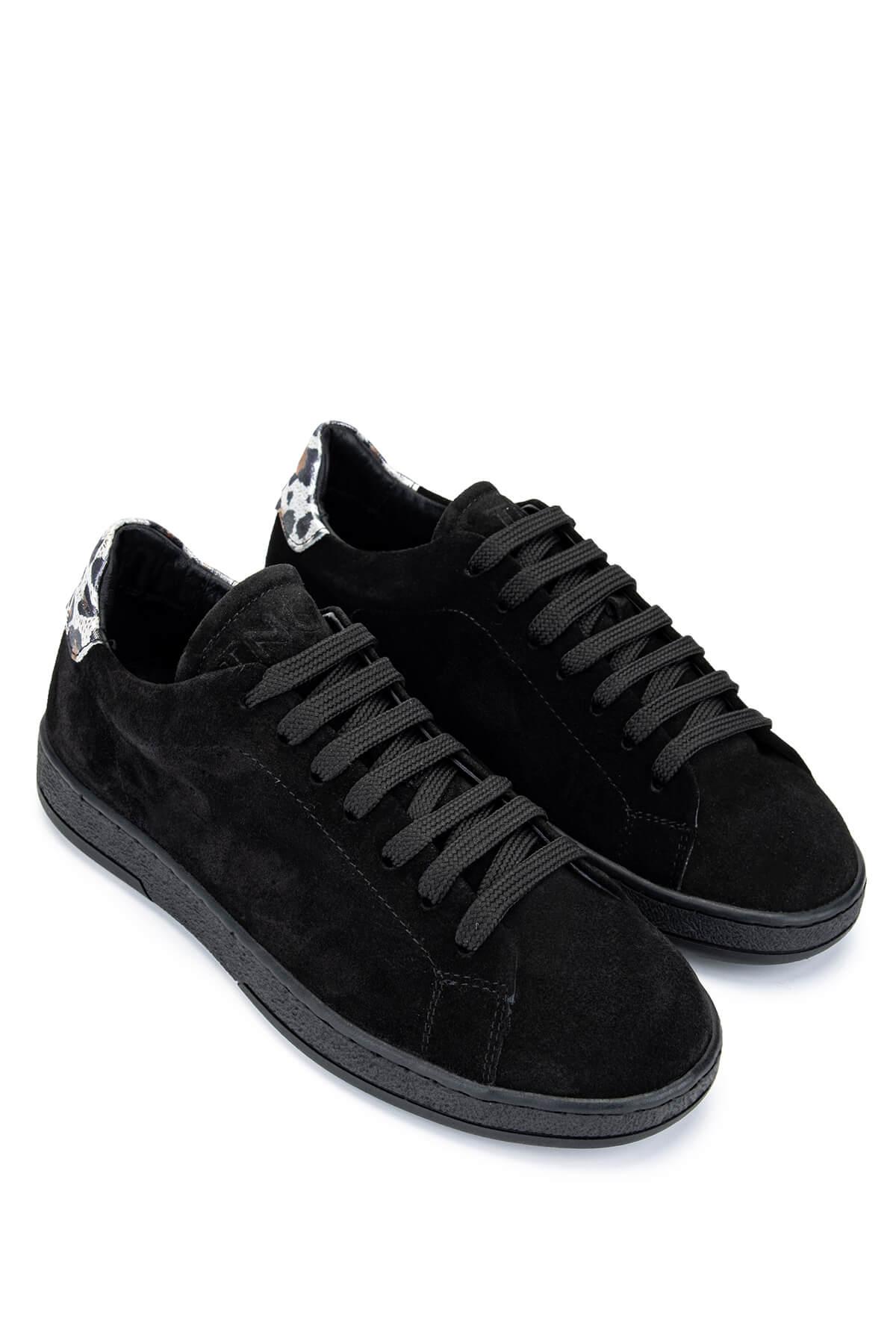 Tamer Tanca Kadın Hakiki Deri Siyah Süet/Siyah Beyaz Leopar Sneakers & Spor Ayakkabı