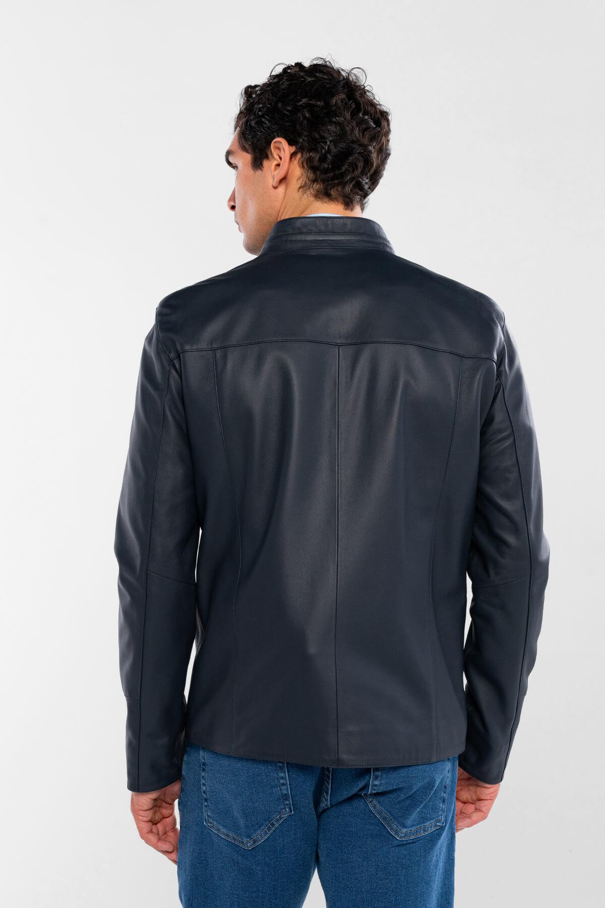 Tamer Tanca Erkek Hakiki Deri Lacivert Deri Mont