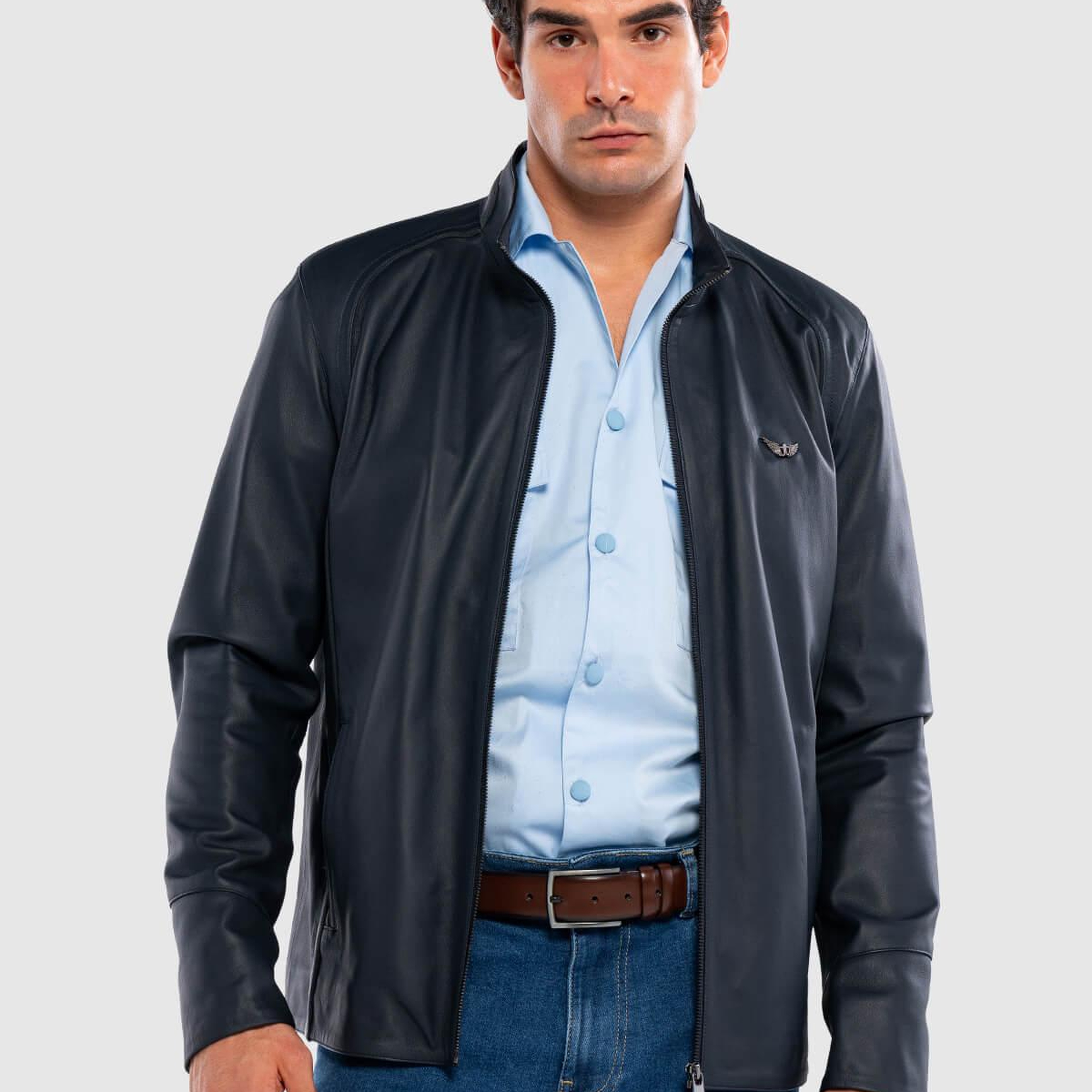 Tamer Tanca Erkek Hakiki Deri Lacivert Deri Mont