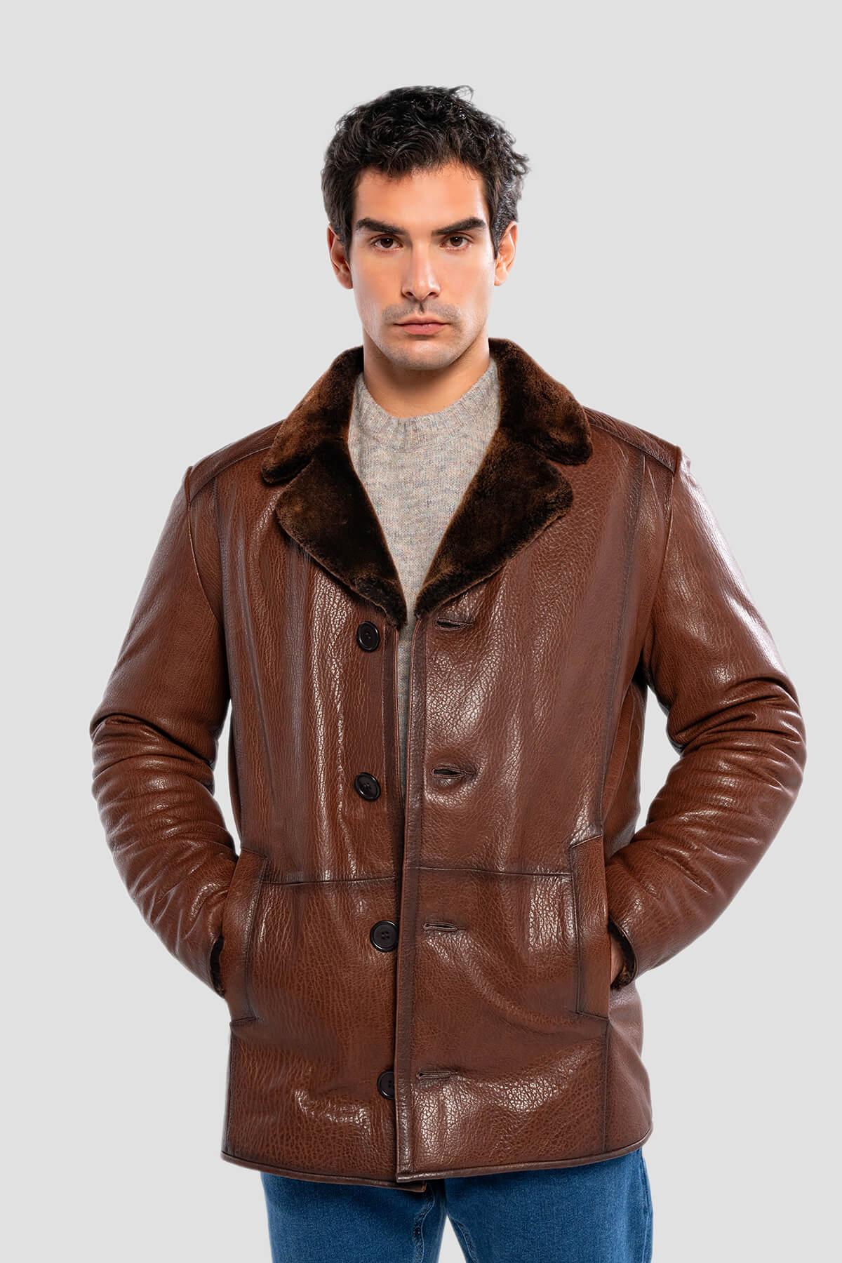 Tamer Tanca Erkek Hakiki Deri Kahverengi Deri Mont