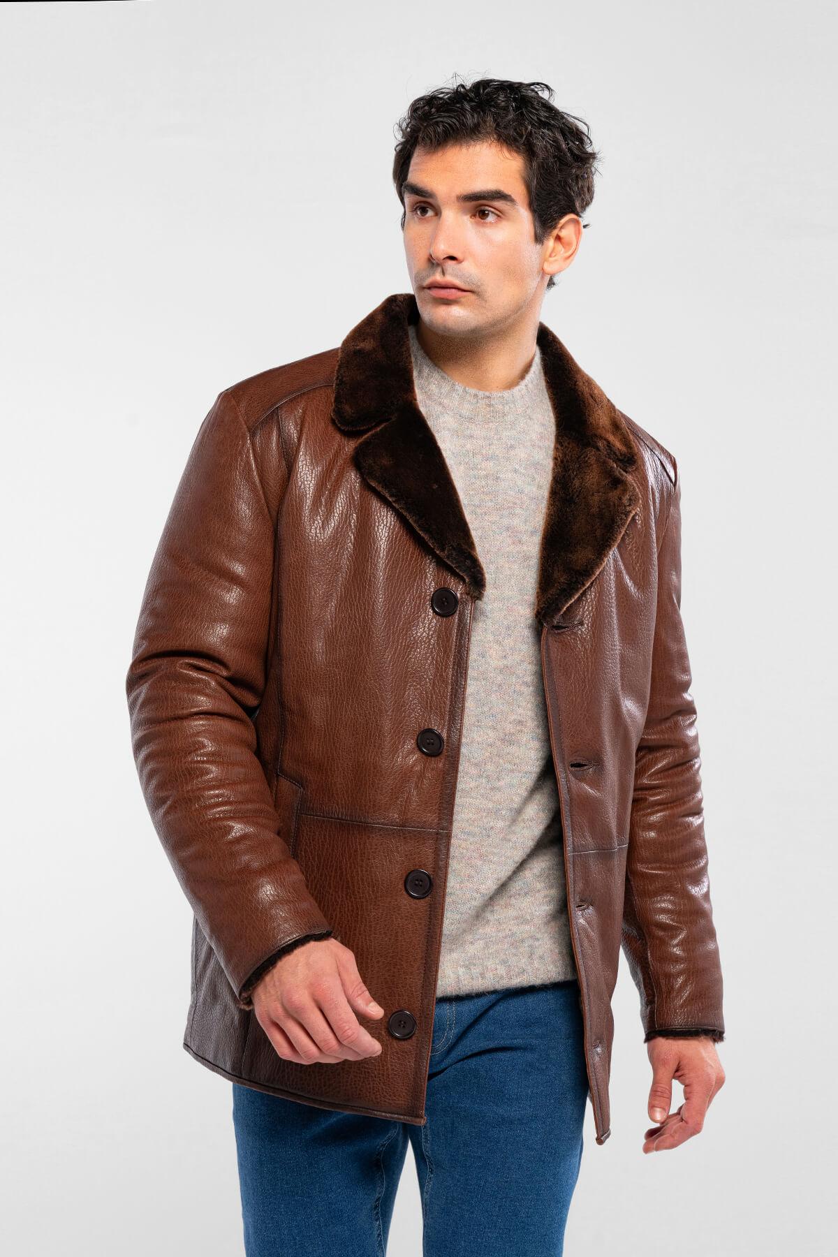 Tamer Tanca Erkek Hakiki Deri Kahverengi Deri Mont
