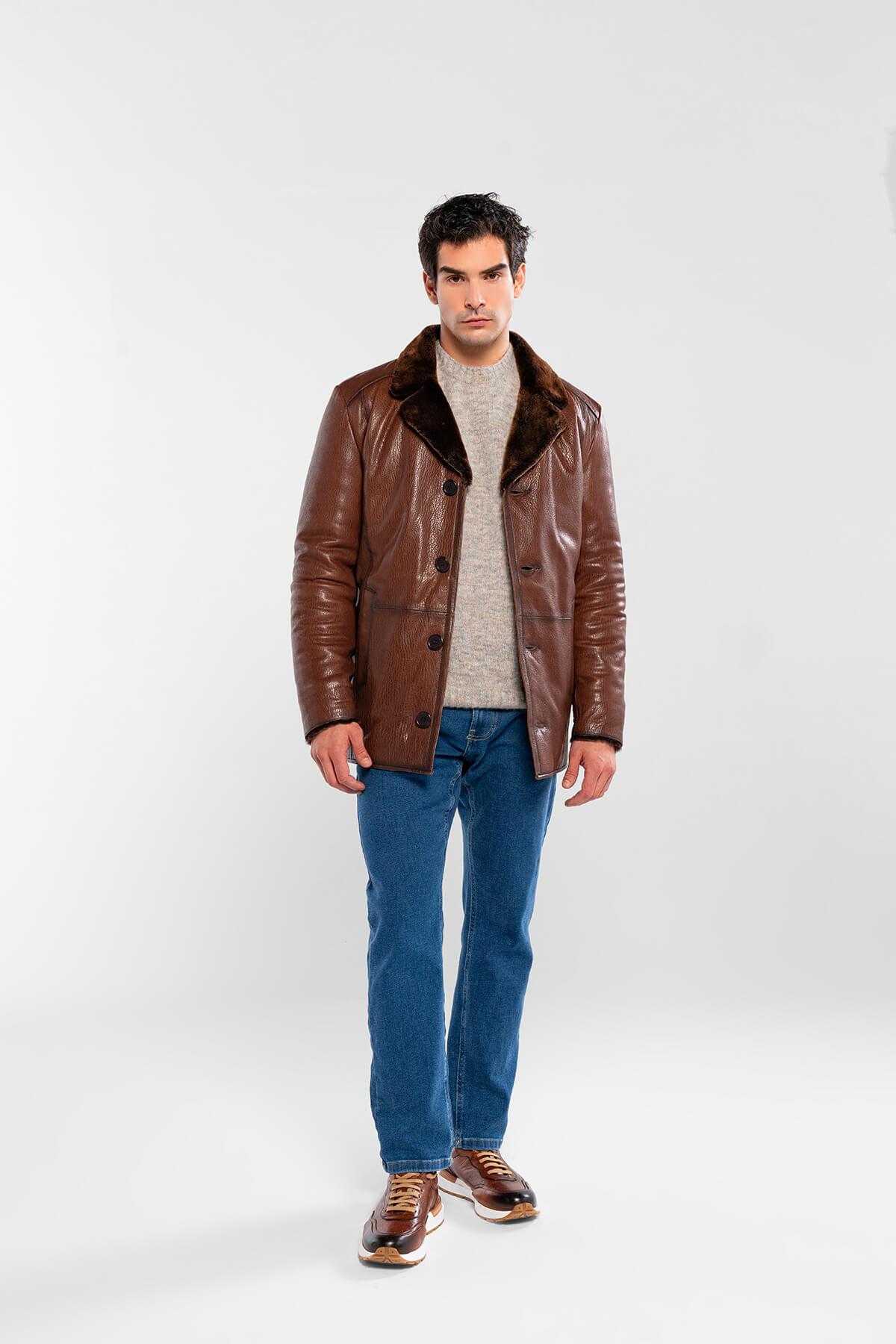 Tamer Tanca Erkek Hakiki Deri Kahverengi Deri Mont