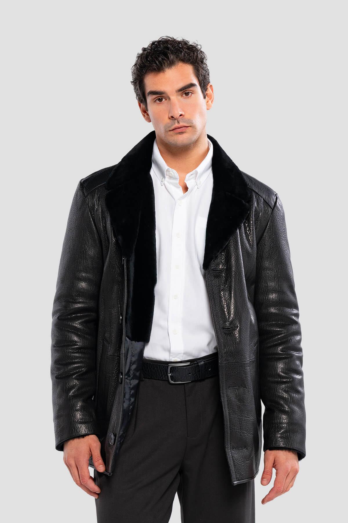 Tamer Tanca Erkek Hakiki Deri Siyah Jumbo Deri Mont