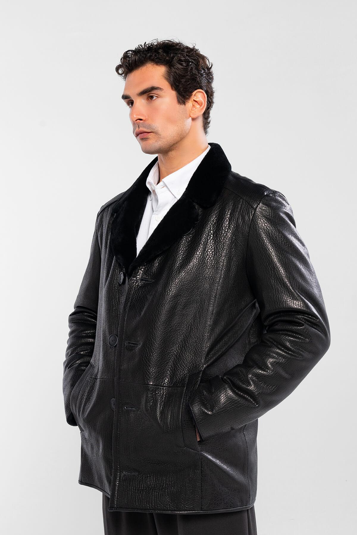 Tamer Tanca Erkek Hakiki Deri Siyah Jumbo Deri Mont