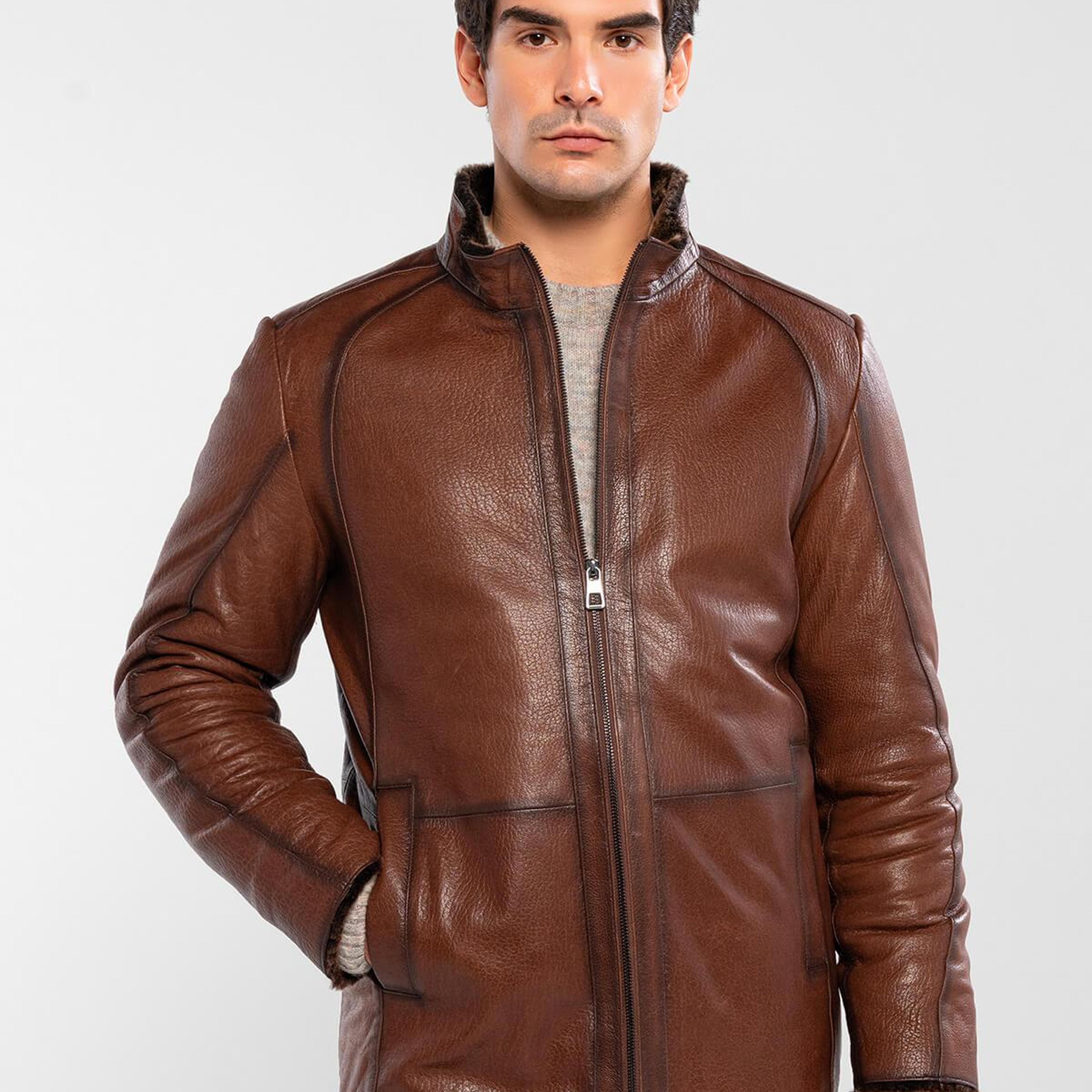 Tamer Tanca Erkek Hakiki Deri Kahverengi Deri Mont