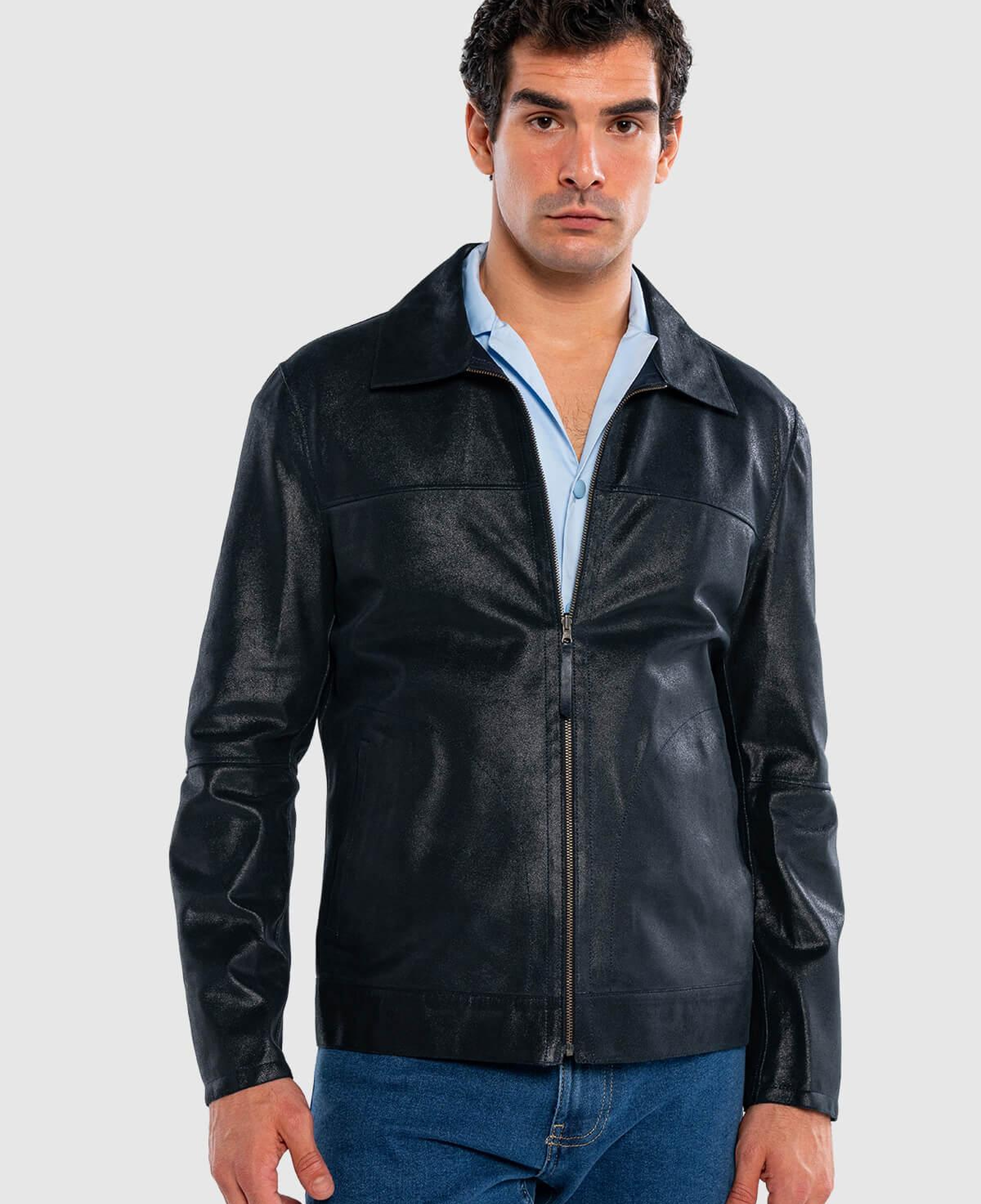 Tamer Tanca Erkek Hakiki Deri Lacivert Deri Mont