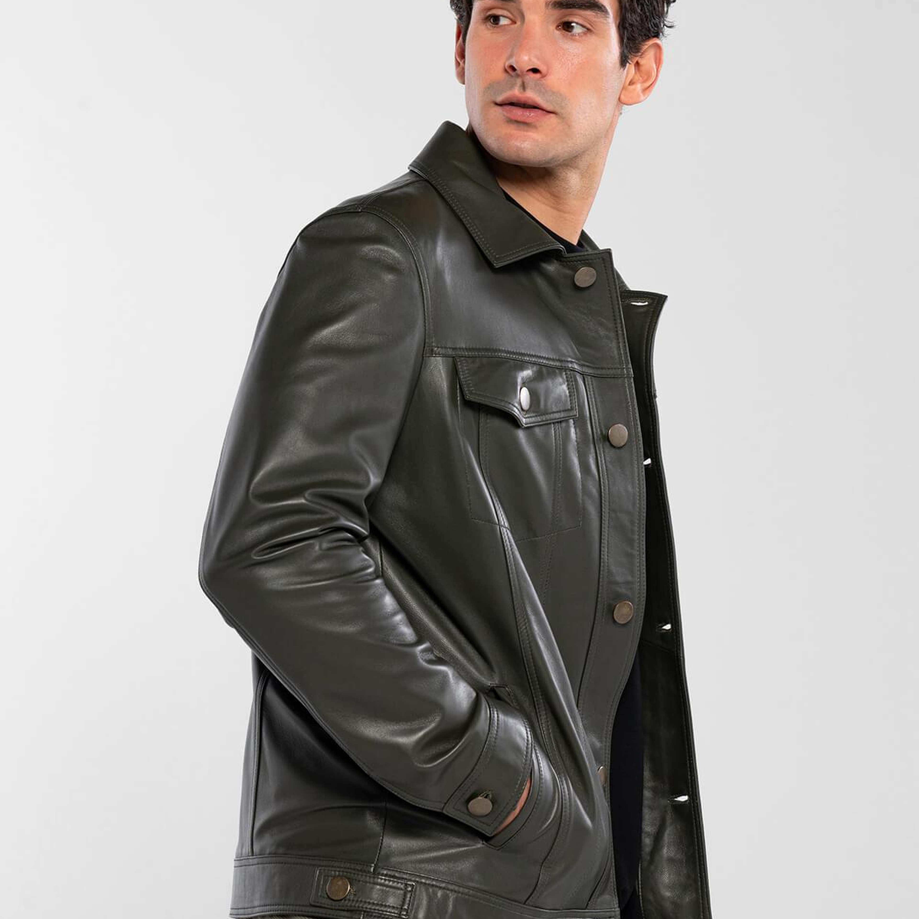 Tamer Tanca Erkek Hakiki Deri Yeşil Deri Mont