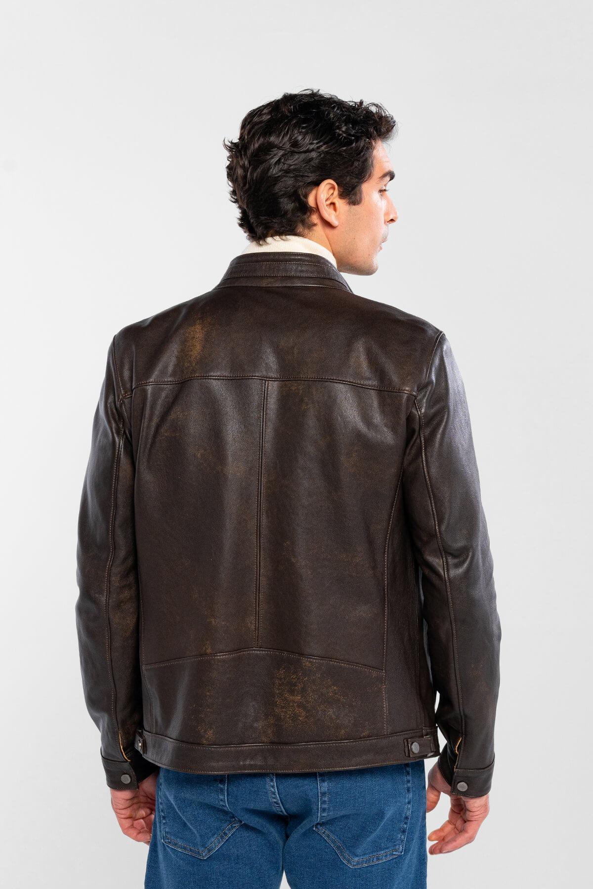 Tamer Tanca Erkek Hakiki Deri Viski Eskitme Deri Mont