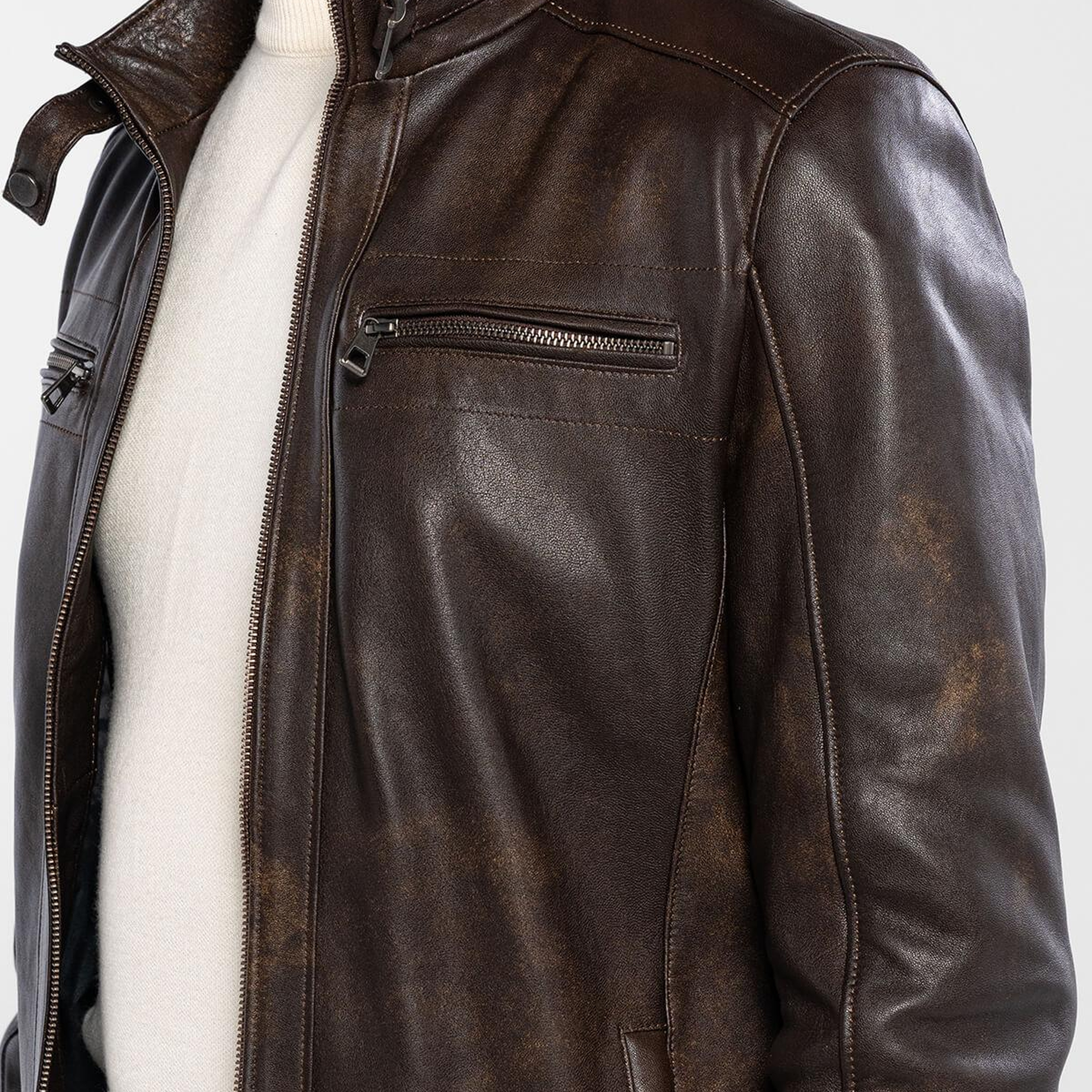 Tamer Tanca Erkek Hakiki Deri Viski Eskitme Deri Mont