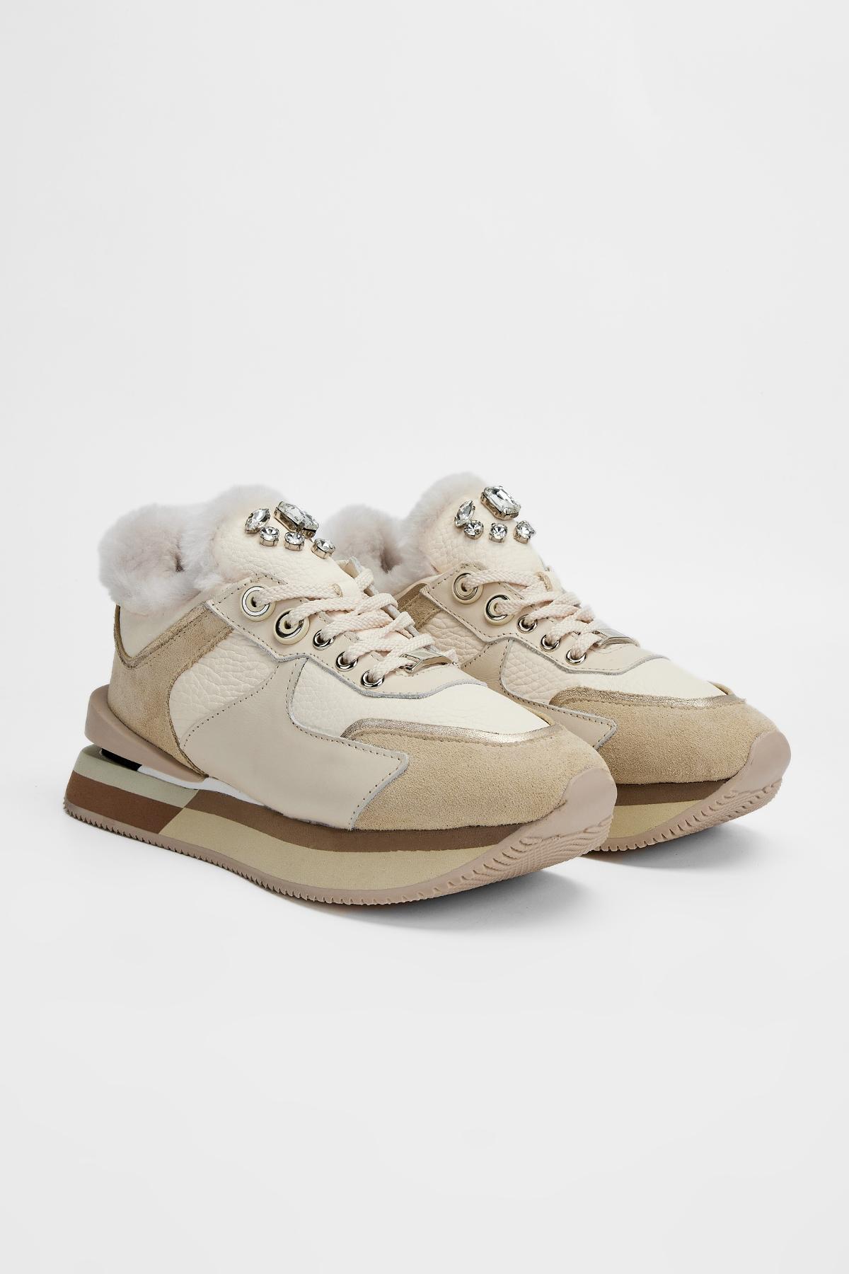 Valmenti Kadın Hakiki Deri Bej Floter Sneakers & Spor Ayakkabı