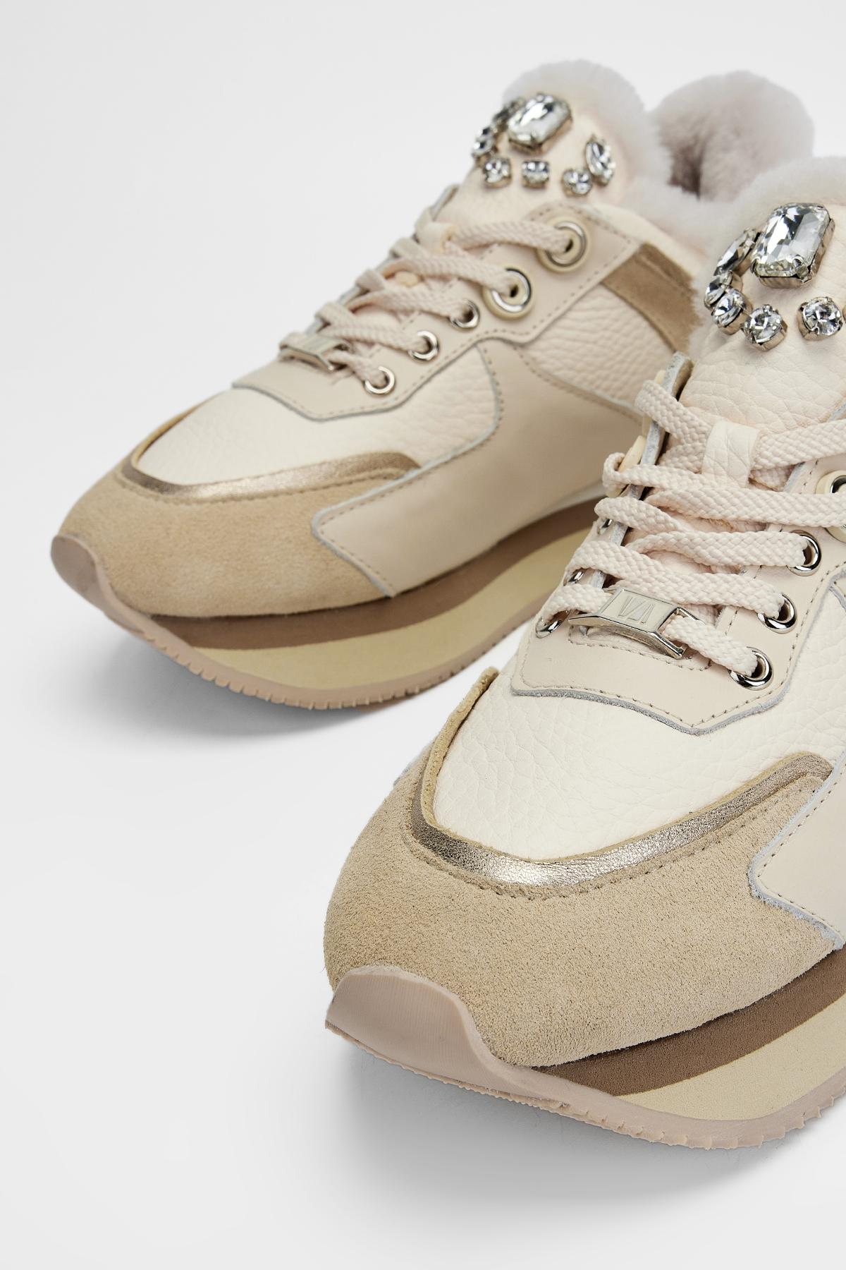 Valmenti Kadın Hakiki Deri Bej Floter Sneakers & Spor Ayakkabı