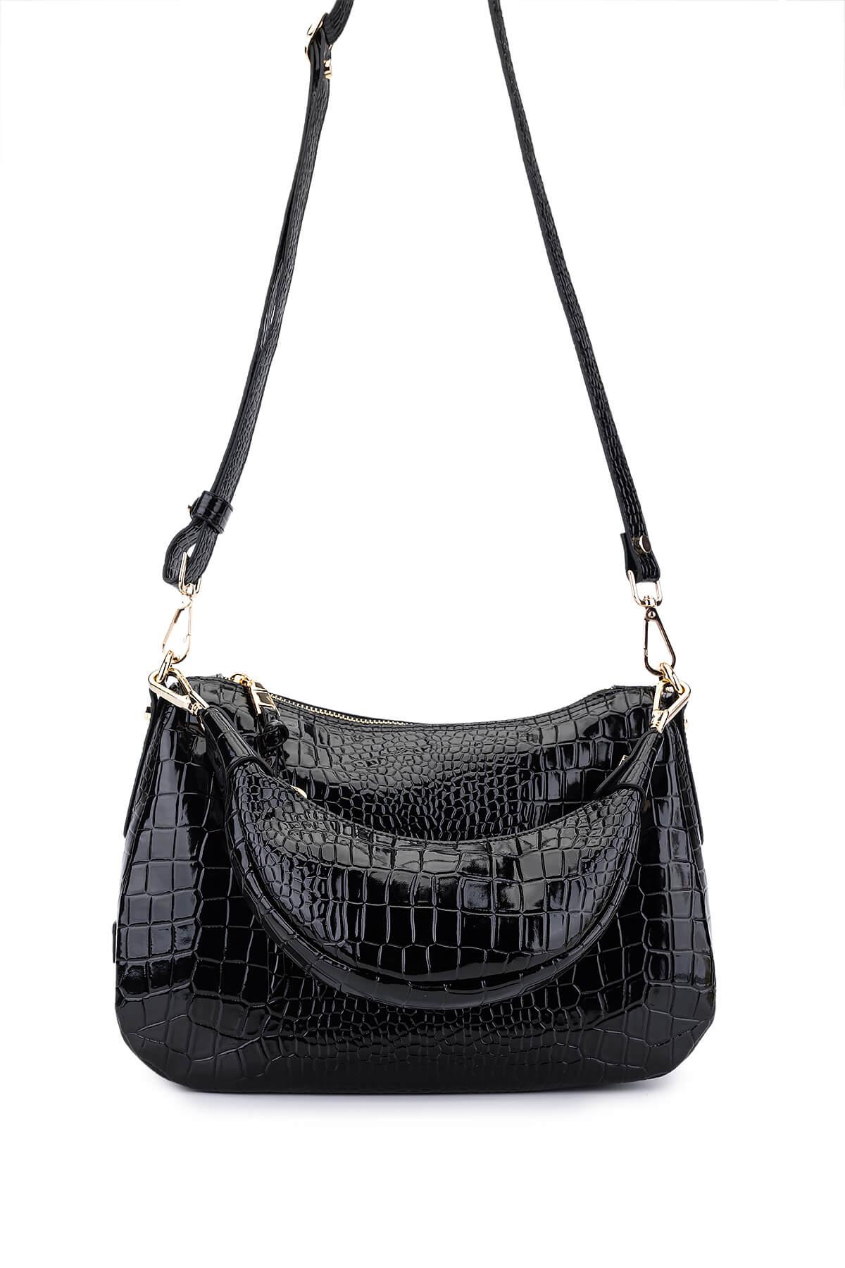 Tamer Tanca Kadın Suni Deri Siyah Kroko Omuz Çanta