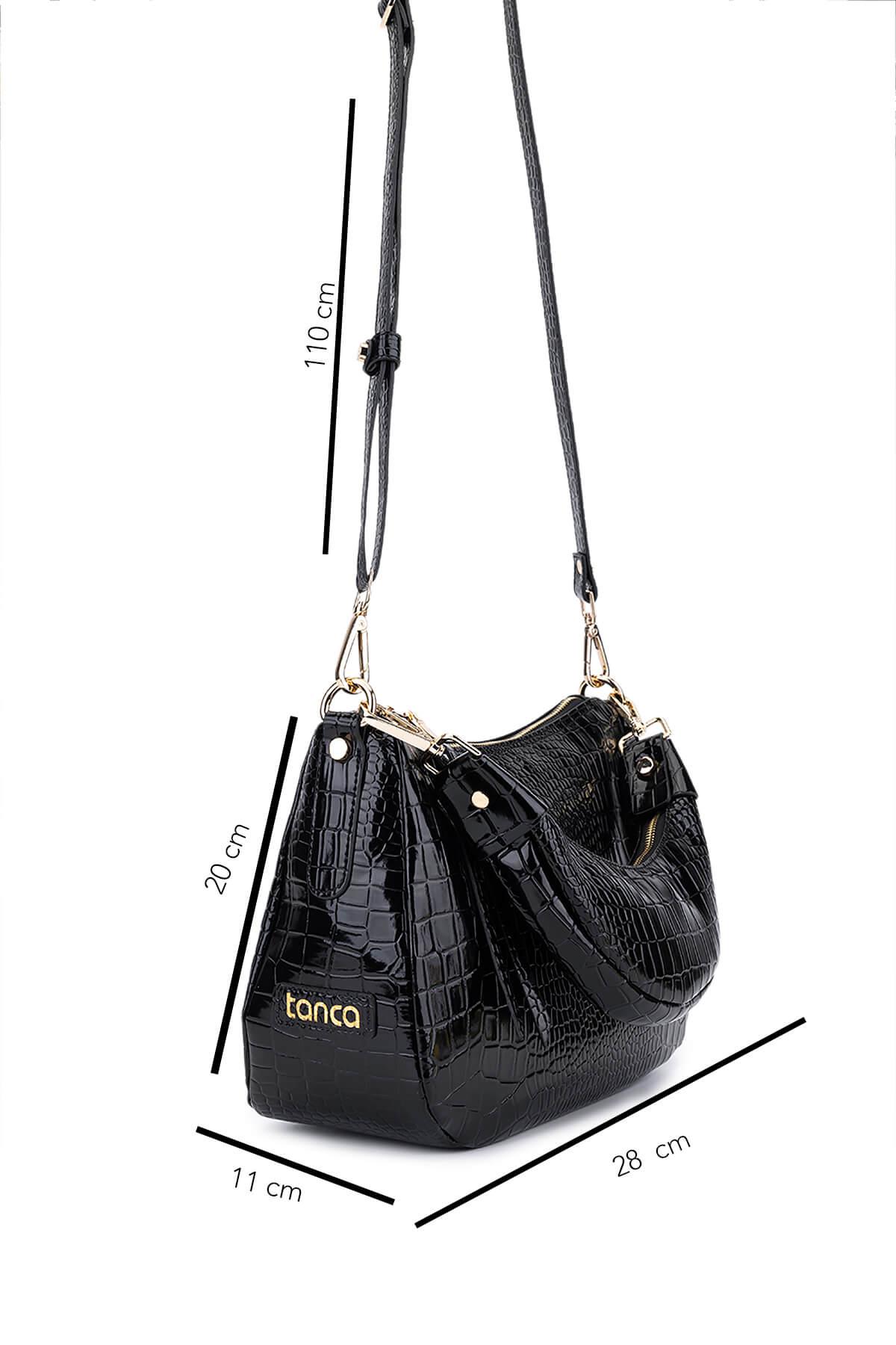 Tamer Tanca Kadın Suni Deri Siyah Kroko Omuz Çanta